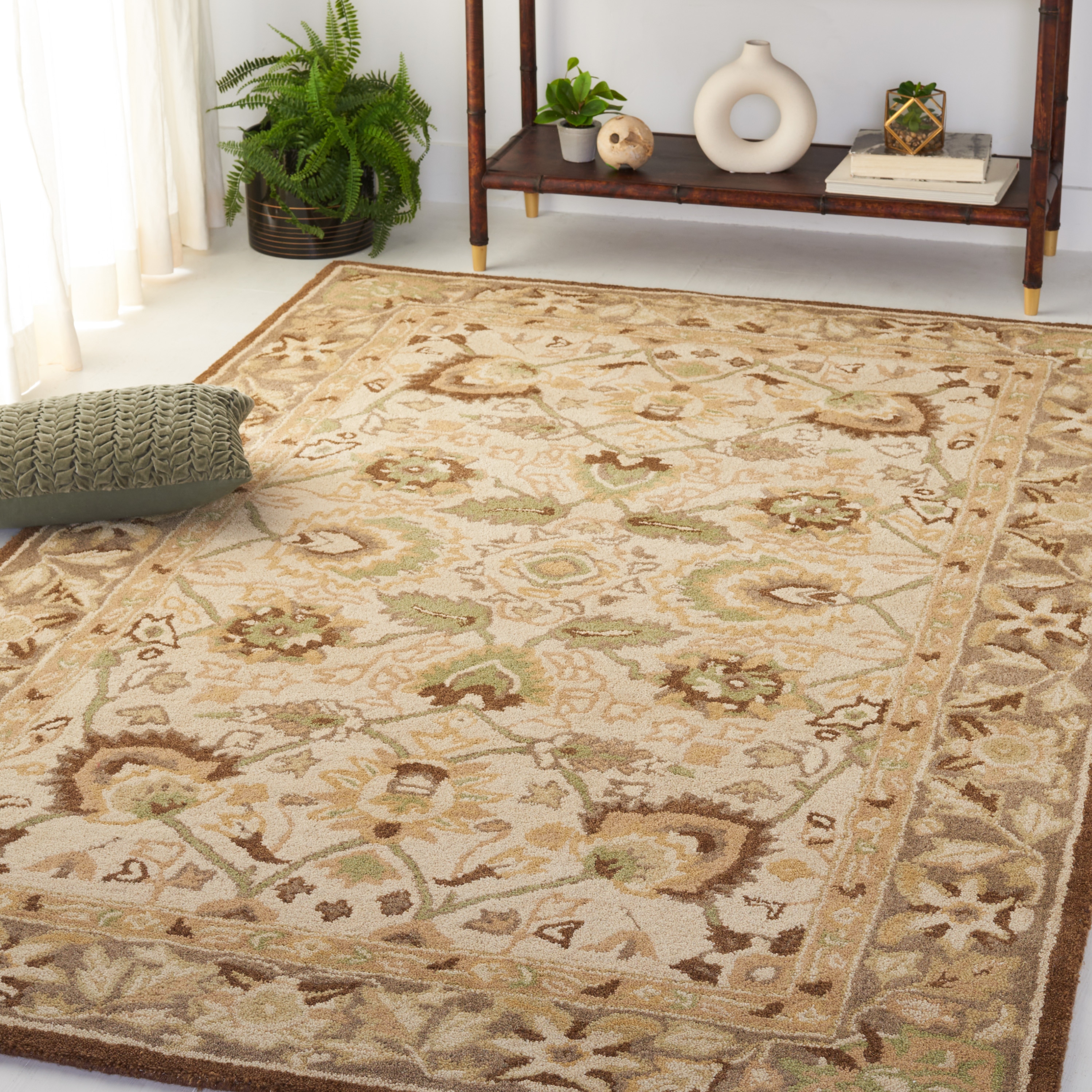  An512 Ivory/Brown Traditional 5ft x 8ft Medium Rectangle Rug