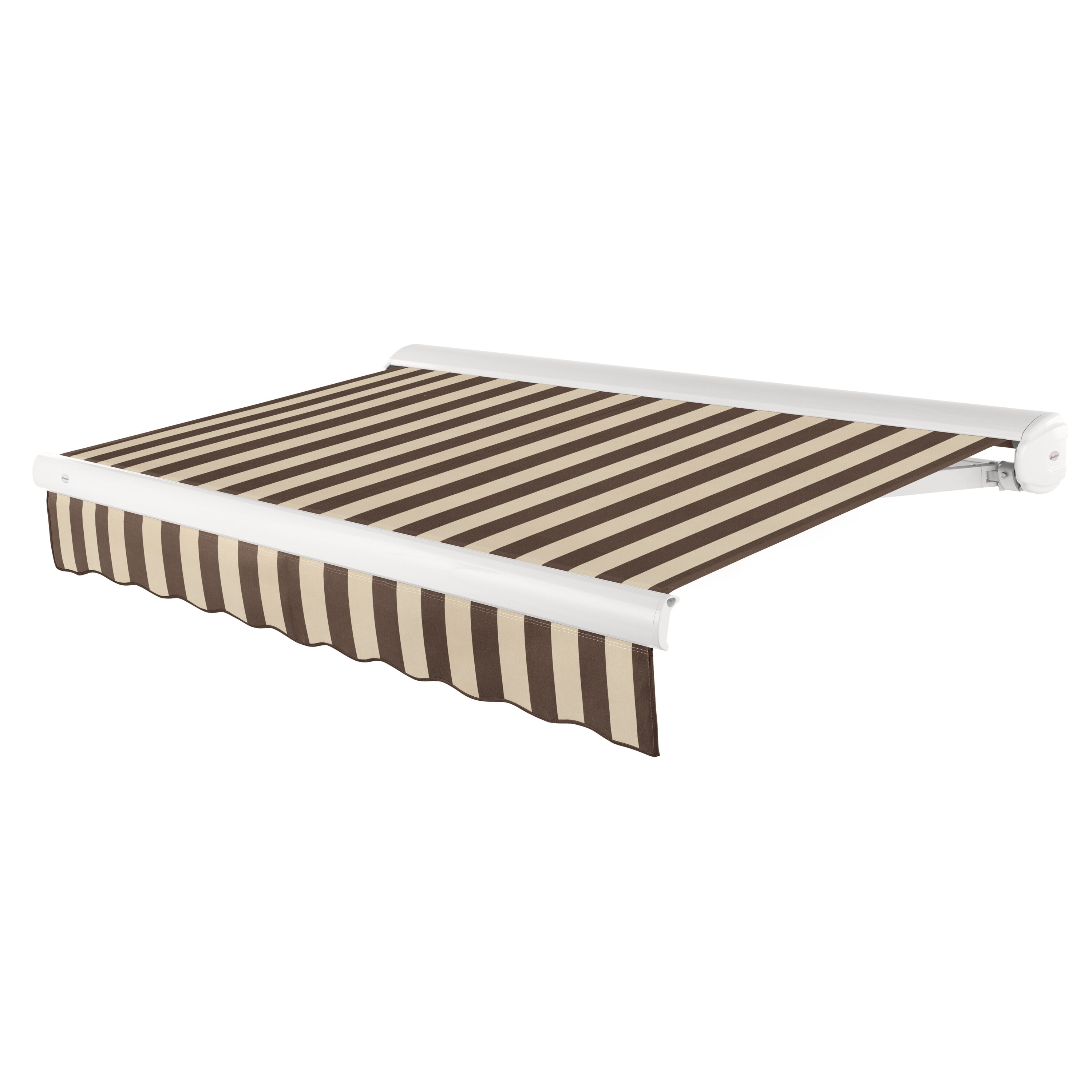 Awntech KWL14-L-BRNT Key West Left Motor 168-in Wide x 120-in Projection x 10-in Height Fabric Brown/Tan Stripe Striped Motorized Retractable Patio Awning