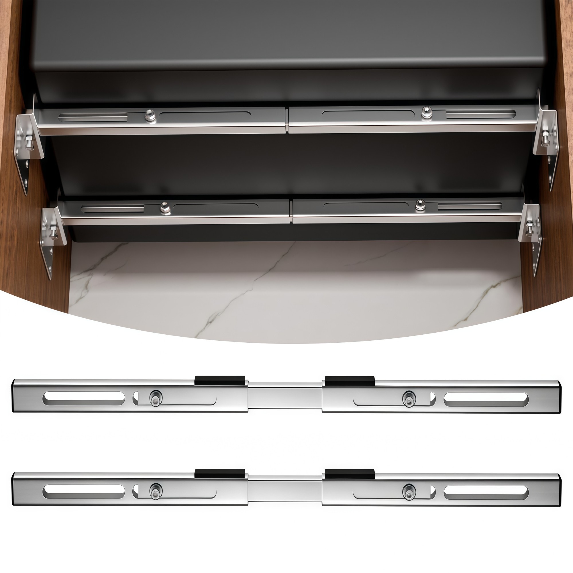 Numhew 28-39.4in L 2-Pack Adjustable Stainless Steel Silver Undermount Sink Brackets Support Kit