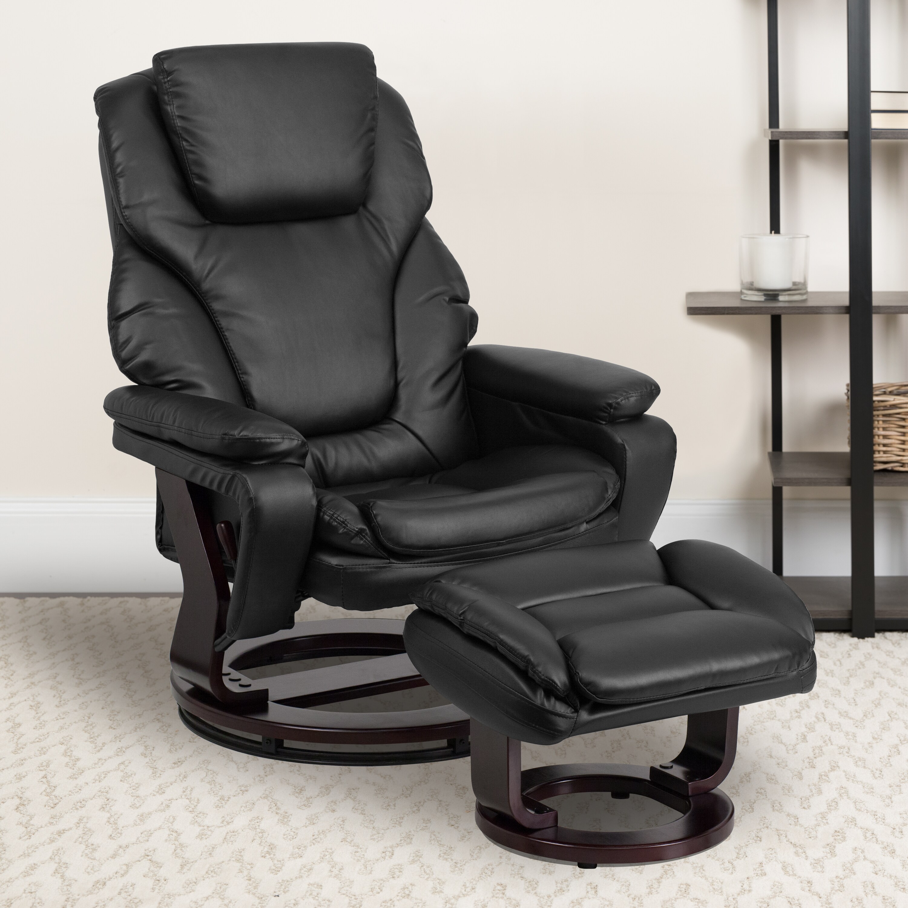 Flash Furniture Palomino Faux Leather Upholstered Swivel Recliner with  Ottoman Set