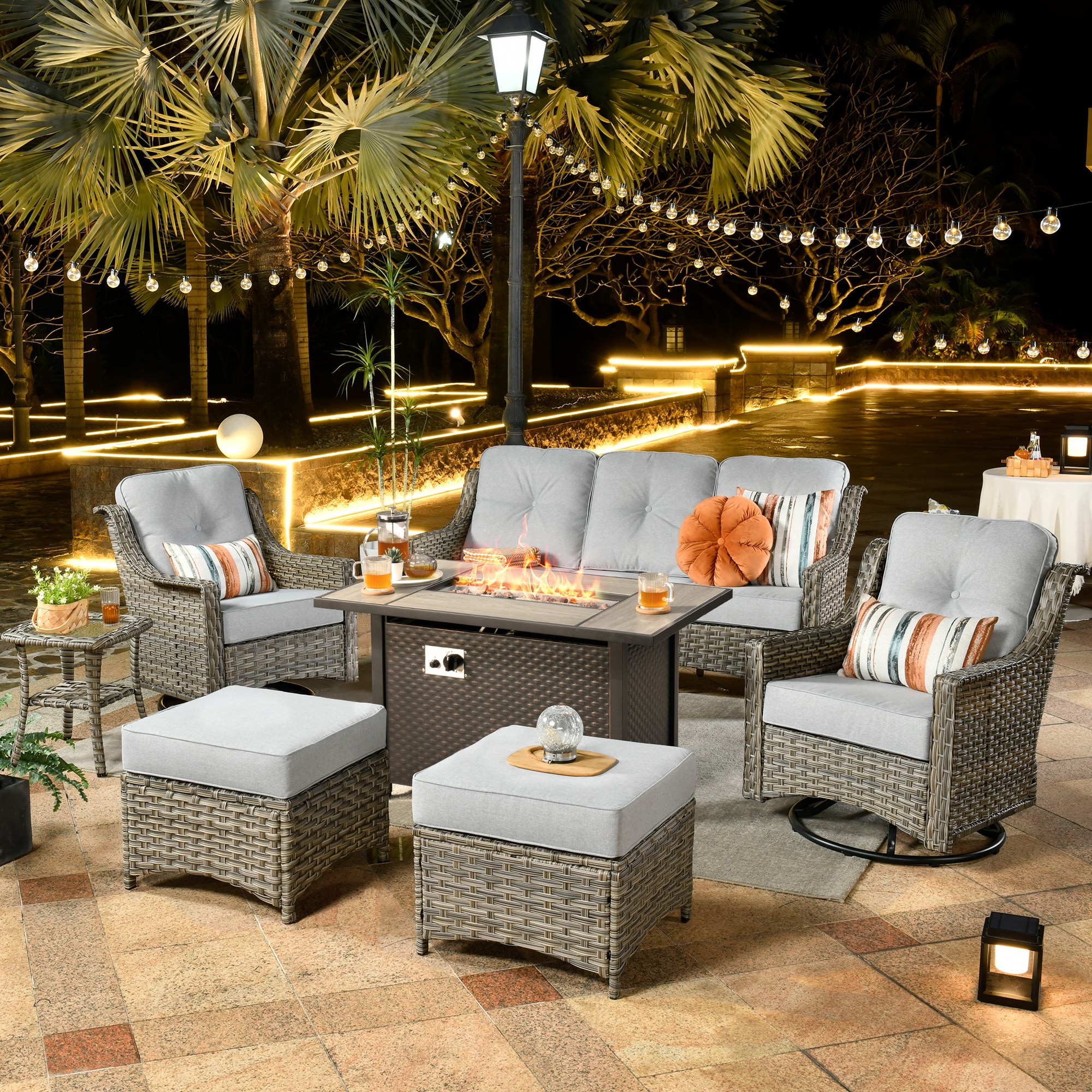 weaxty HMBCFP03-PAD406 Aireno 7 -Piece Wicker Patio Sofa Conversation Set with Gray Cushions