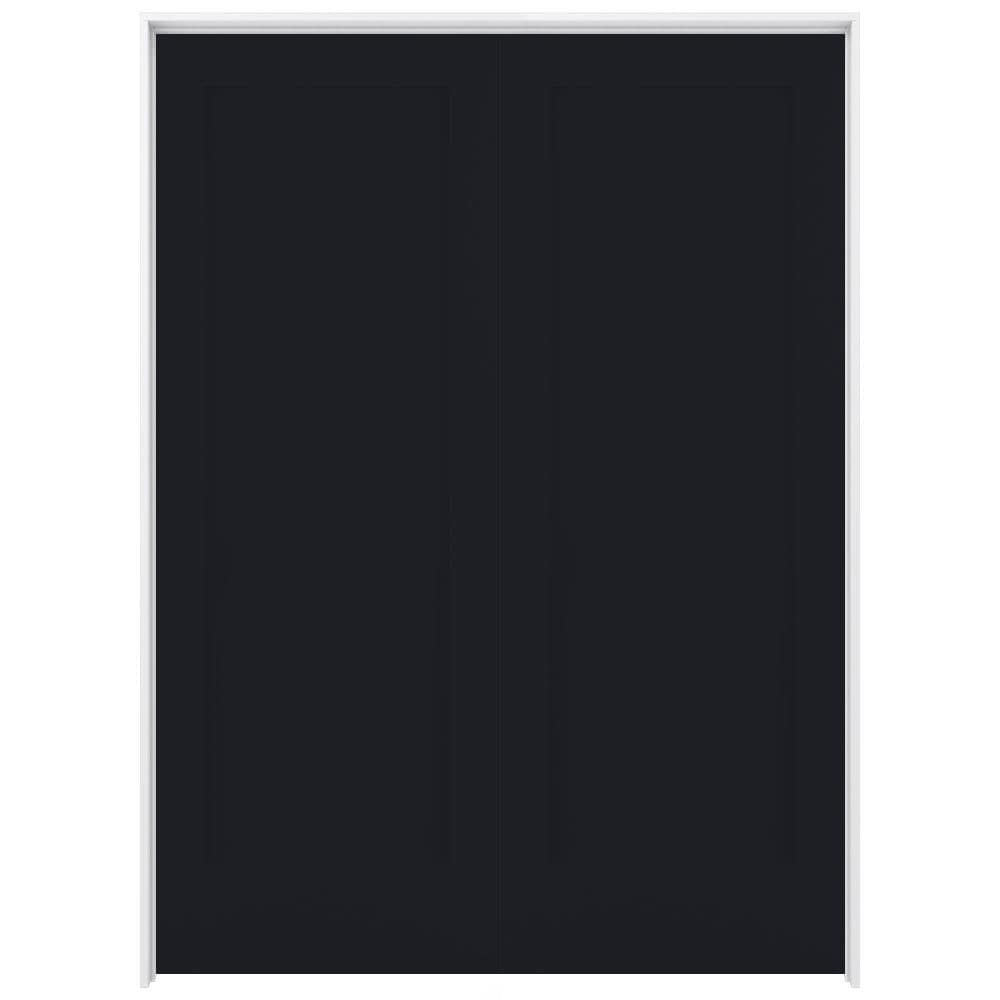 RELIABILT LO1368953 48-in x 80-in Midnight Solid core 1-panel square Reversible/Universal Smooth Prefinished Pine Wood Flat Jamb Double Prehung Interior Door