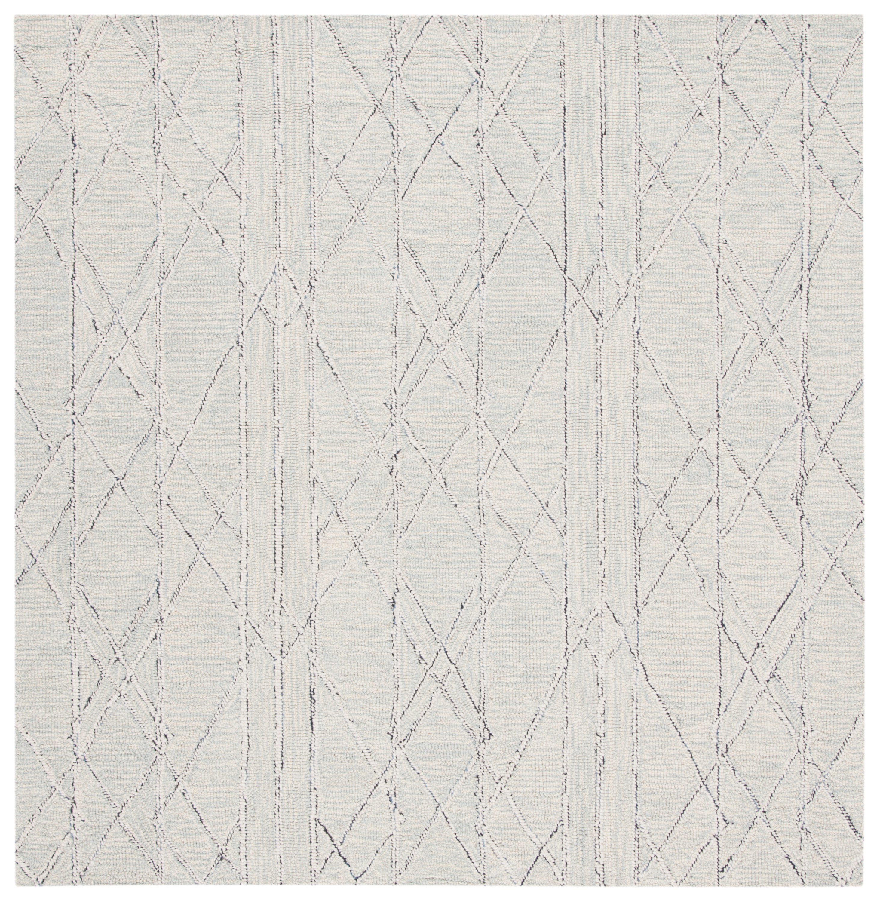 Handmade Light Blue Wool Tufted Reversible Square Rug