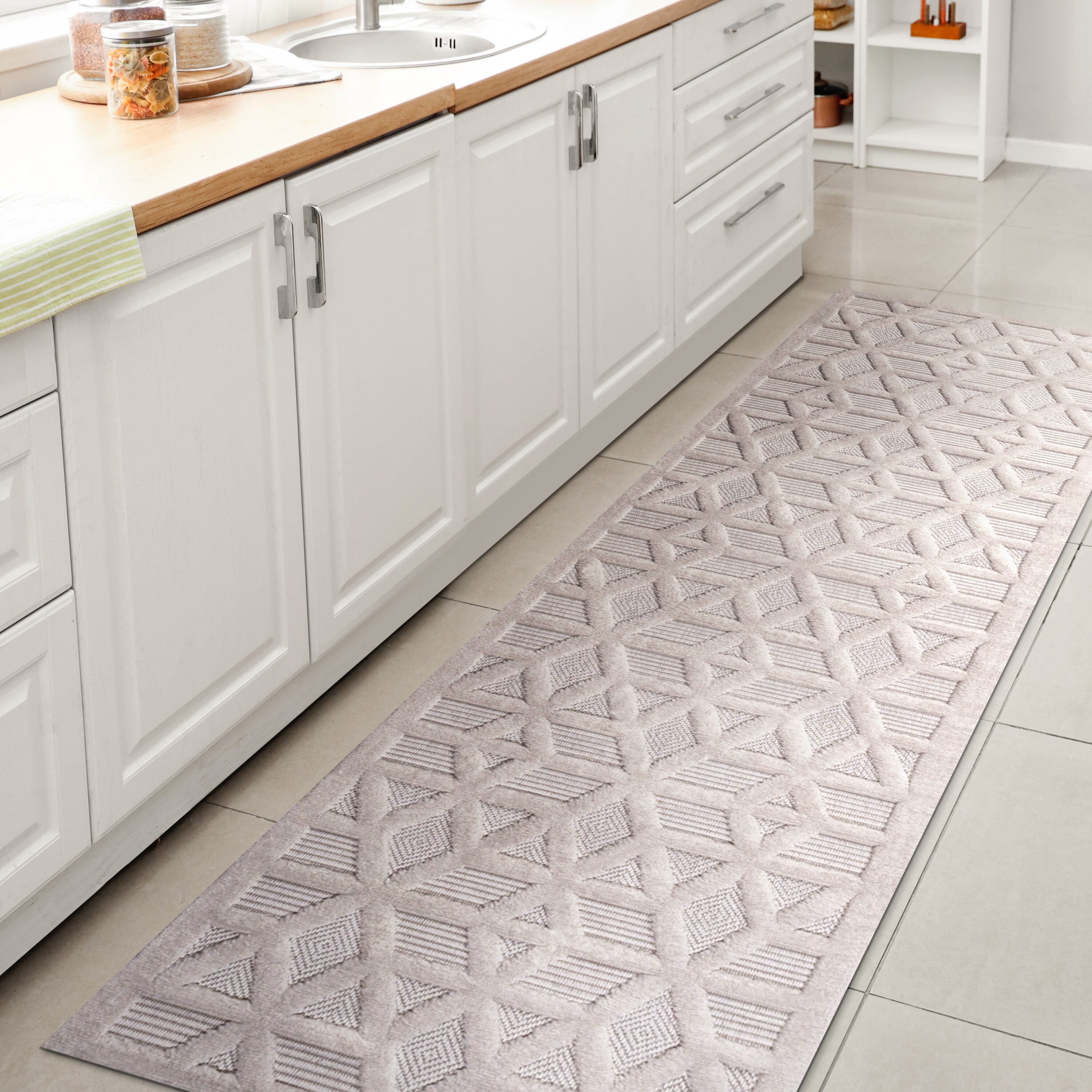 JONATHAN  Y IBZ102D-28 IBIZA Talaia Neutral Geometric 2 x 8 (ft) Loomed Polypropylene Ivory Rectangular Indoor/Outdoor Geometric Bohemian/Eclectic Runner rug