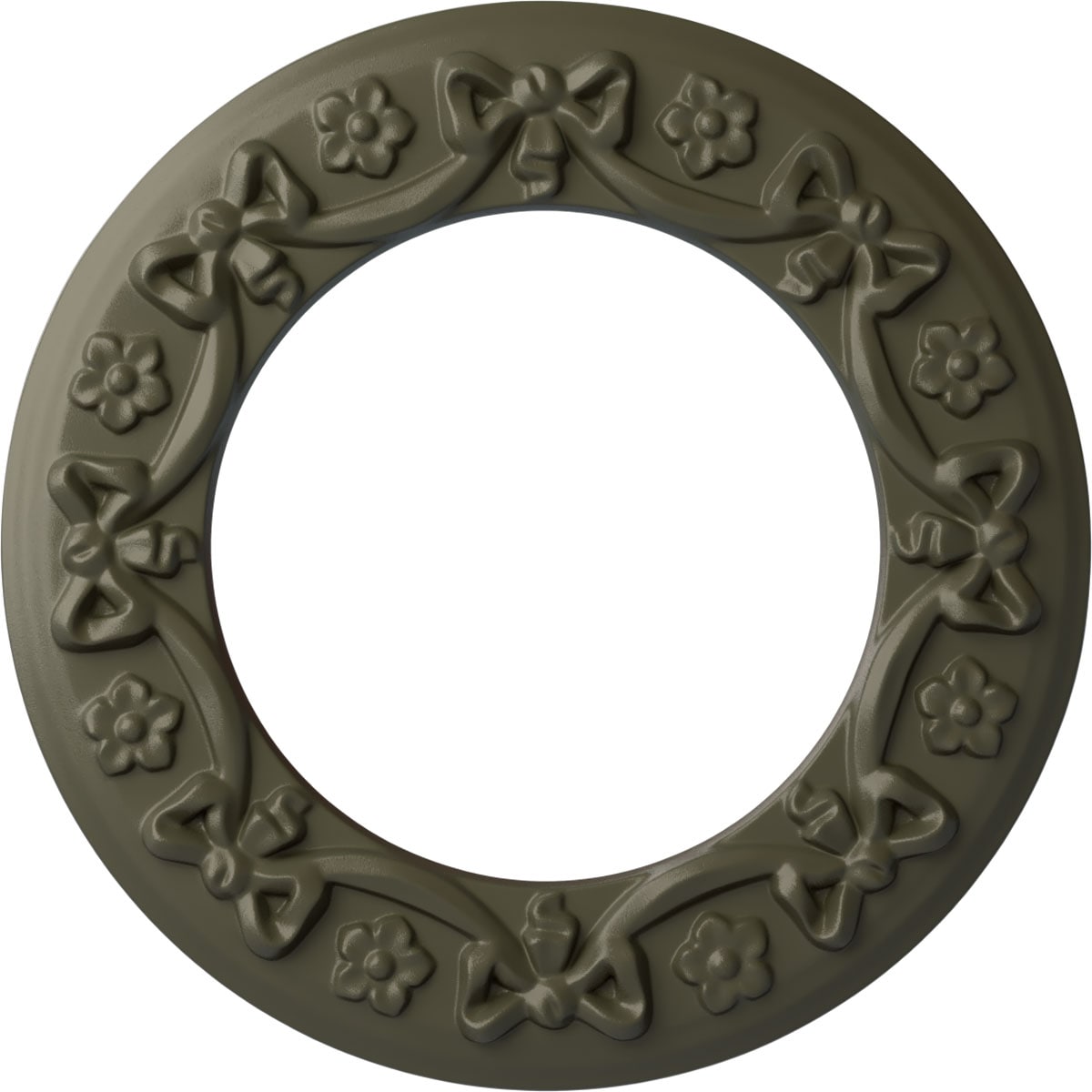 Ekena Millwork CM12RIWHF Ribbon with Bow 12.25-in W x 12.25-in L Painted Witch Hazel Polyurethane Whole Ceiling Medallion