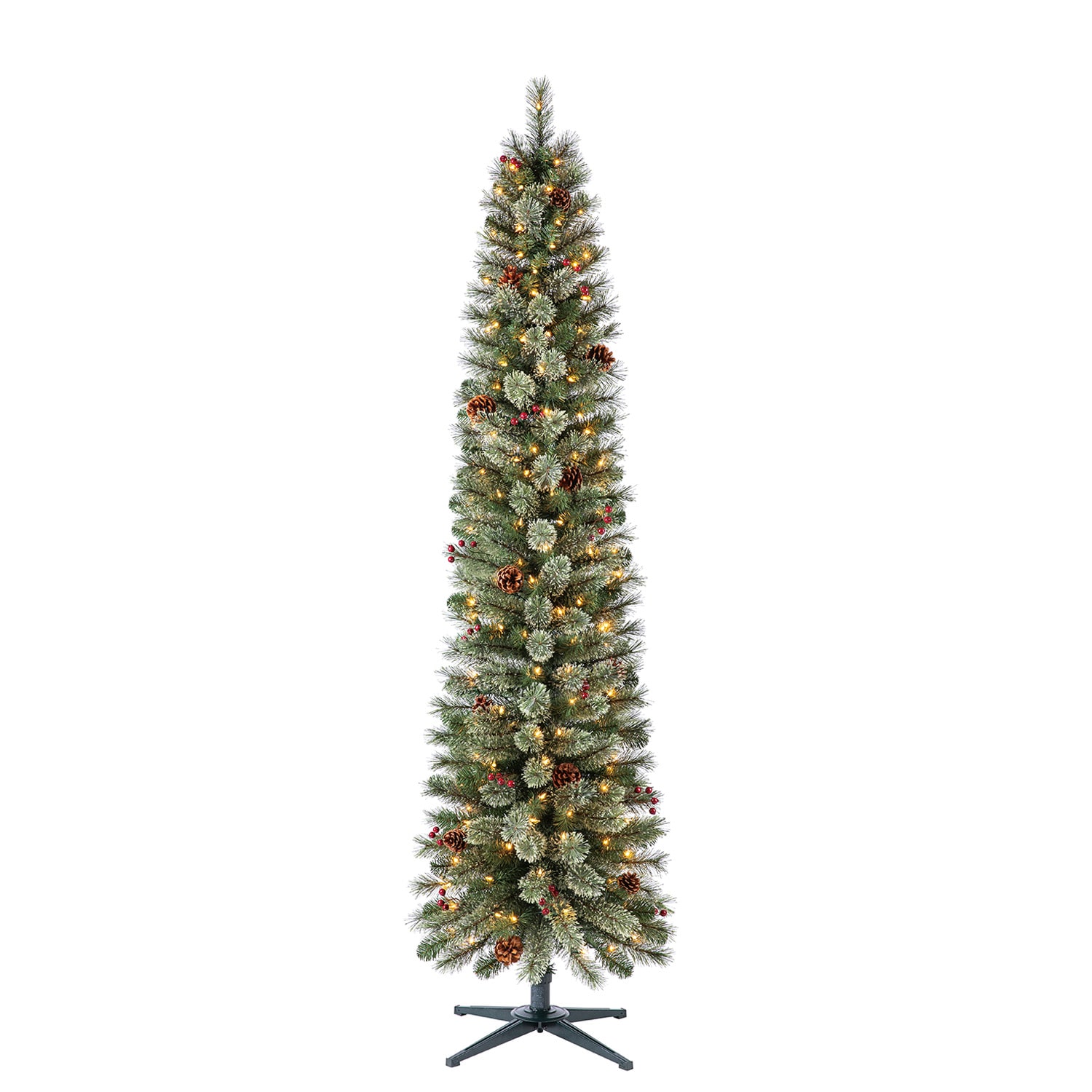 Home Heritage 7-ft Pencil pine Pre-lit Slim Artificial Christmas Tree with White Incandescent Lights