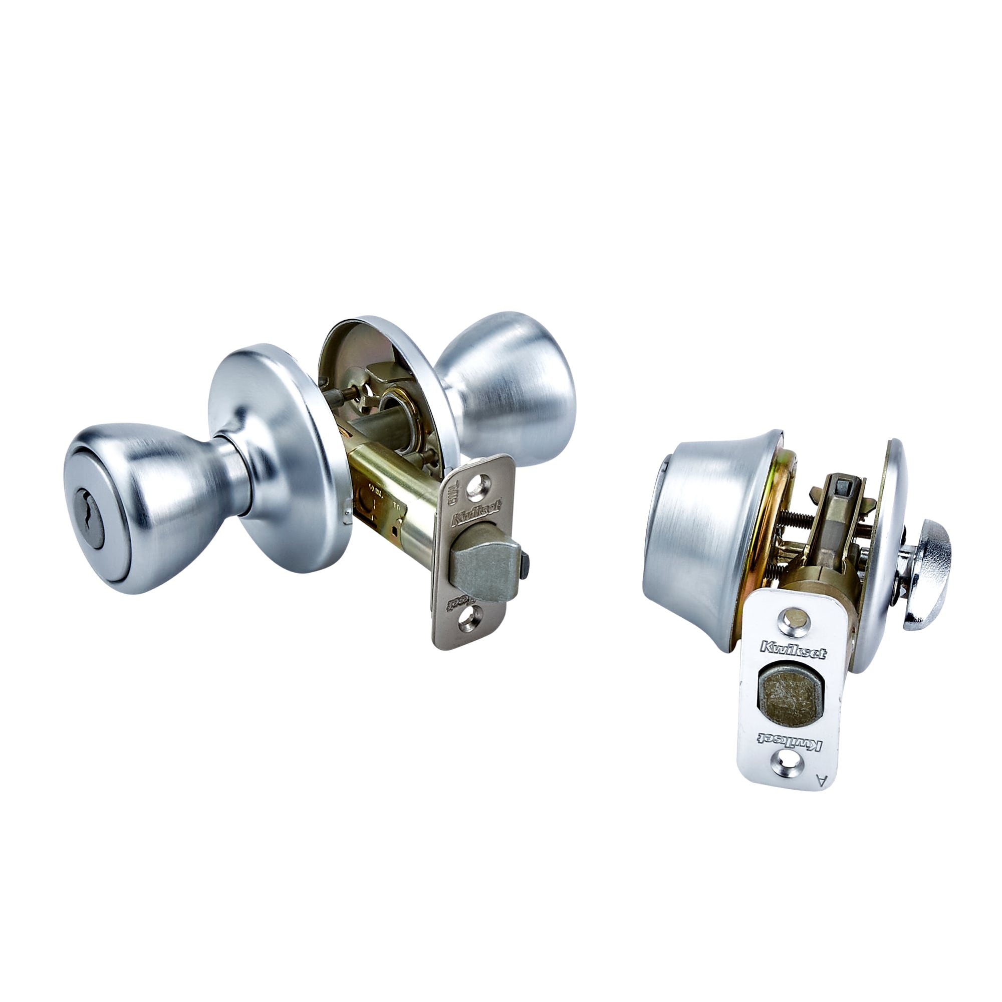 Kwikset Series Tylo Satin Chrome Exterior Single-cylinder deadbolt Keyed Entry  Door Knob Combo Pack in the Door Knobs department at
