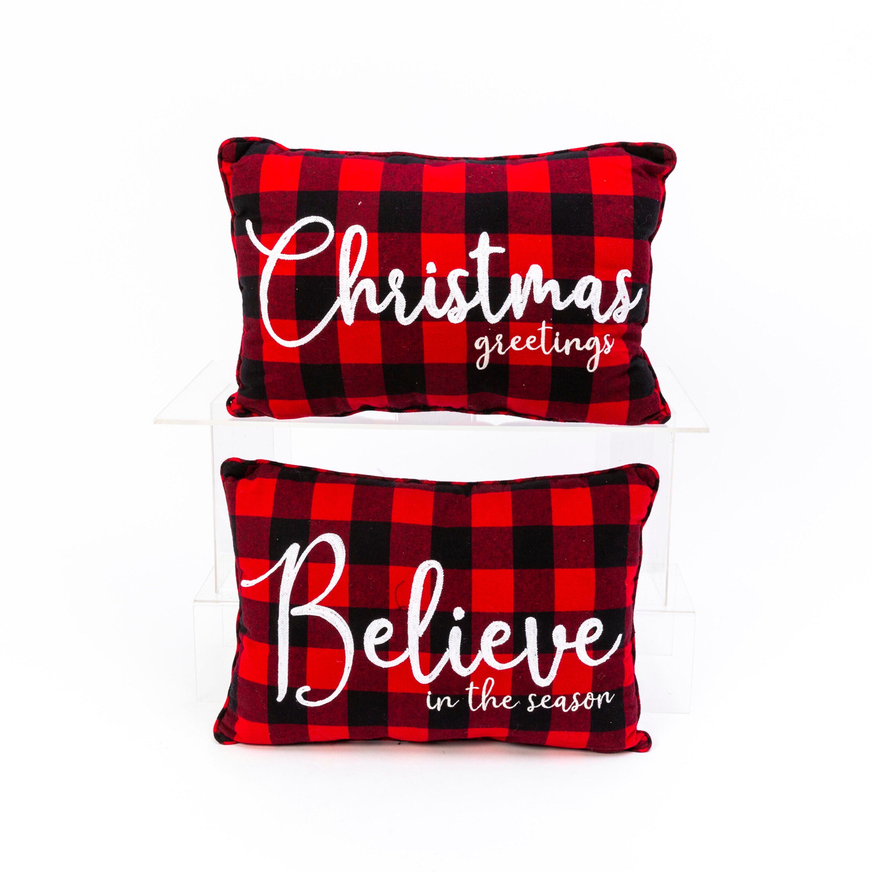Buffalo Plaid Red and Black Embroidered Holiday Pillow Set