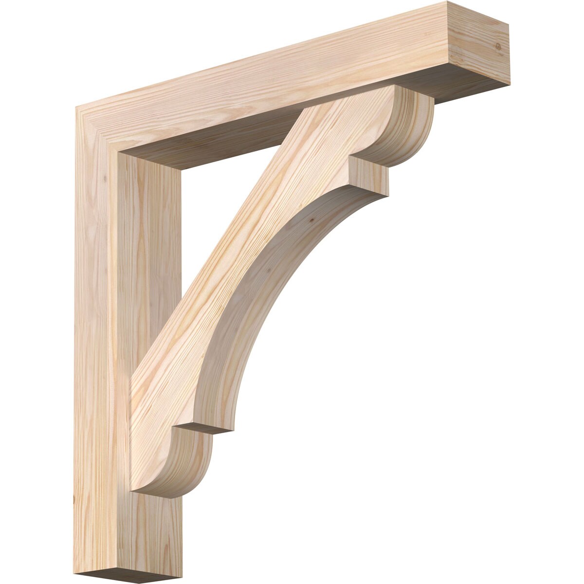 Ekena Millwork 1463752 Olympic Block Smooth Bracket with Offset Brace Douglas Fir Wood Standard Bracket