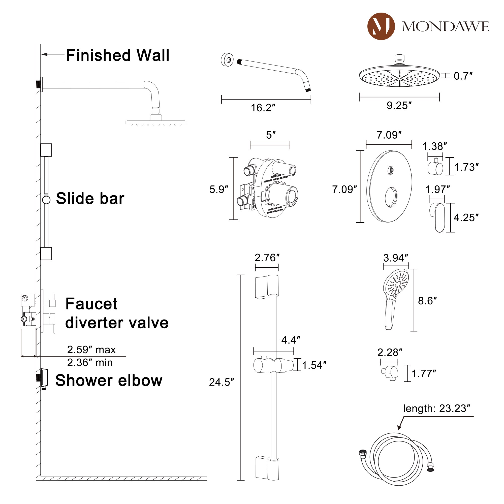 Mondawe MD-A3816-BG Showerhead-Bar-Panels - View #12