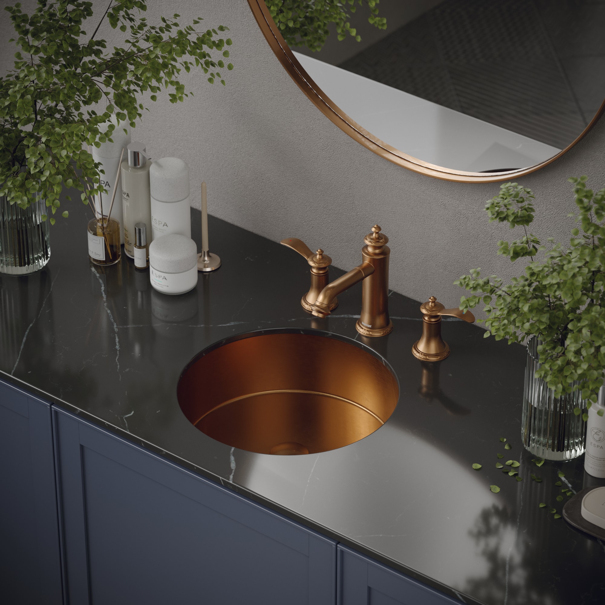 Karran CCU100BC Stainless steel Undermount Round Traditional Brushed Coper Bathroom Sink with Drain Included ( 15.75-in x 15.75-in )