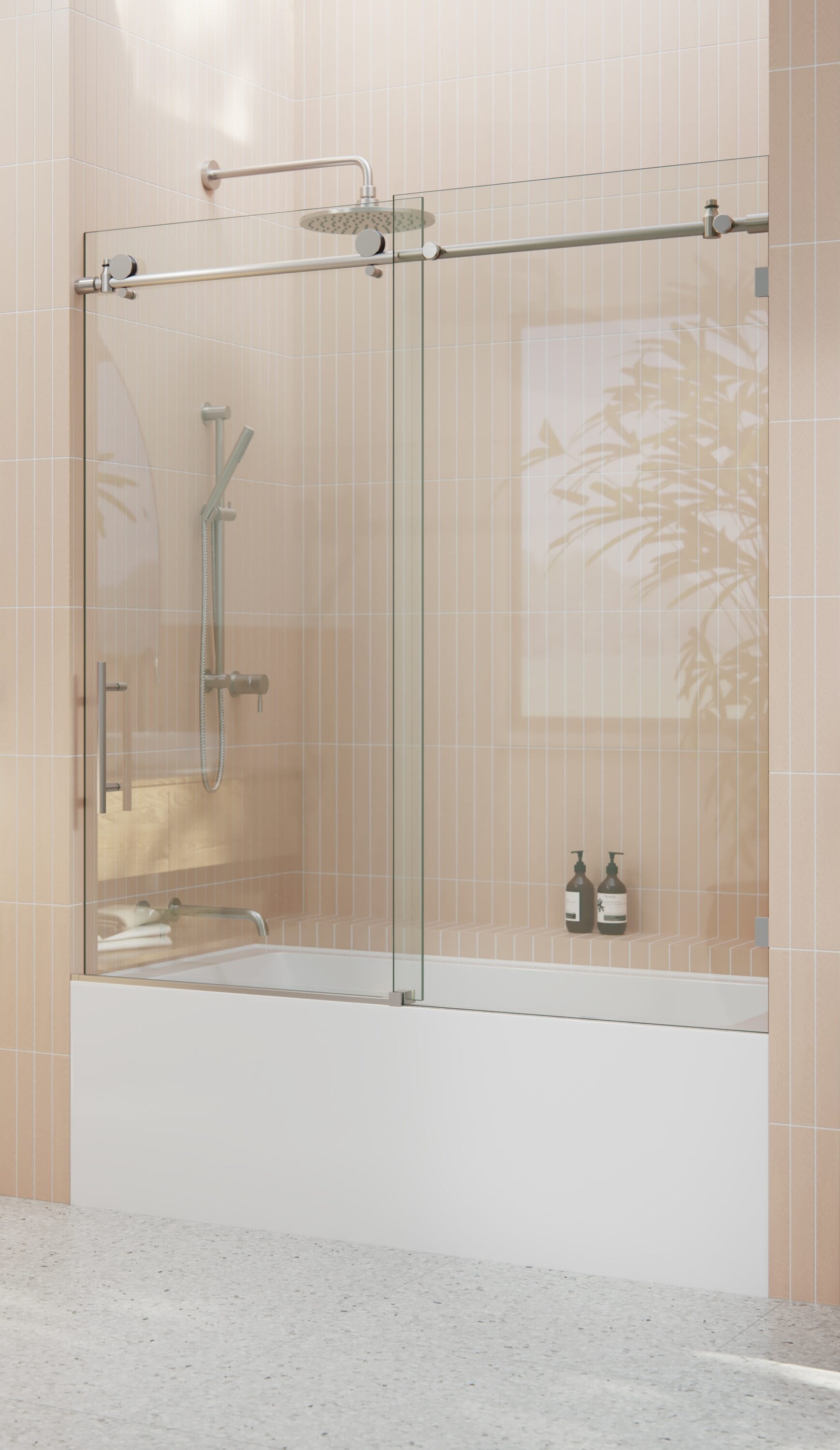 Glass Warehouse GW-B-SLD-56-BN Eclipse Brushed Nickel 52-in to 56-in W x 60-in H Frameless Sliding Bathtub door