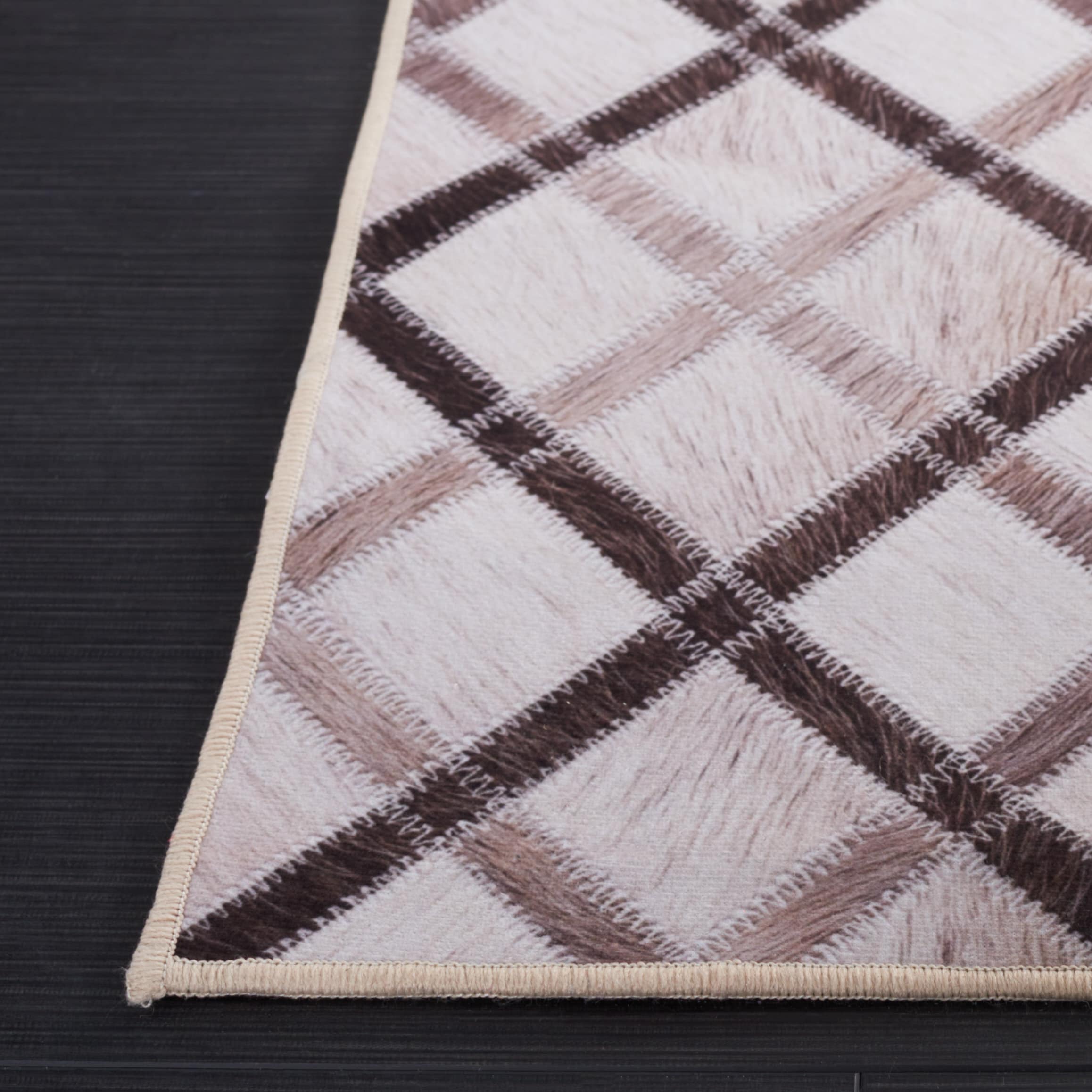 Beige and Brown Faux Fur Rectangular Washable Rug 6' x 9'