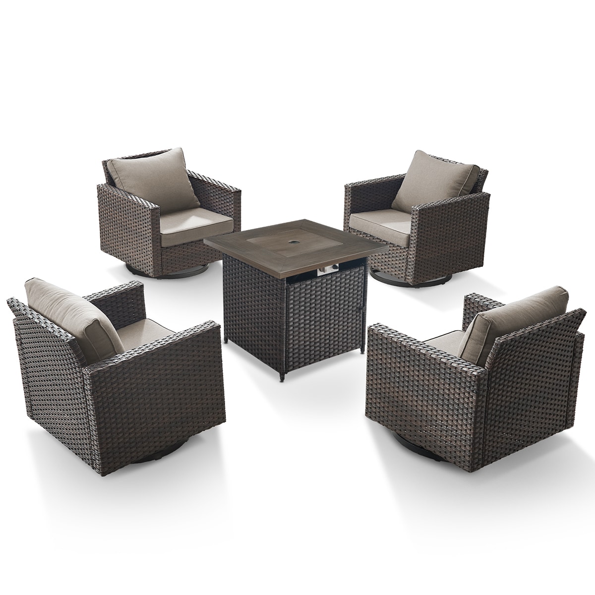 Rilyson FS098122X2-3 VALLEYDALE 5 -Piece Woven Patio Conversation Set with Gray Cushions