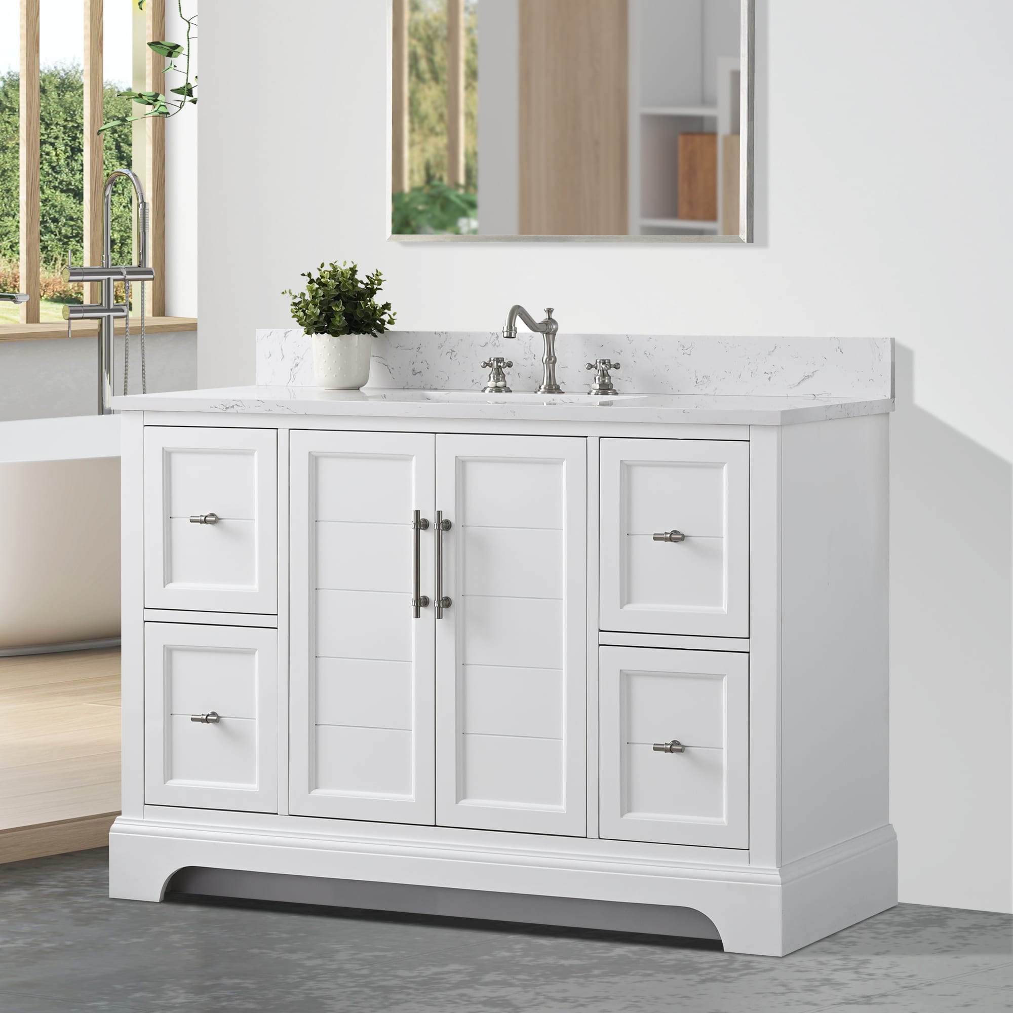 White 48" Single Sink Bathroom Vanity with Quartz Top