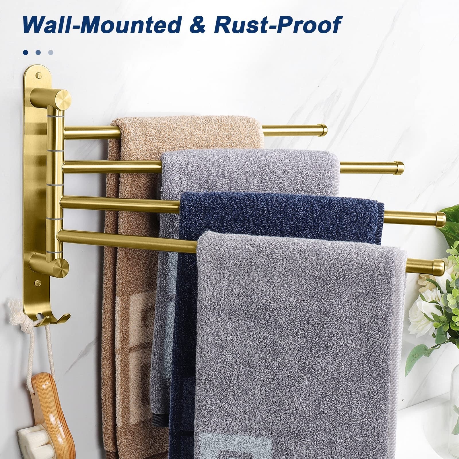 Etokfoks  Stainless Steel 4 Arm Swivel Towel Rack 1 Pack 180 Degree Rotation Holds 31lb for Bath Kitchen