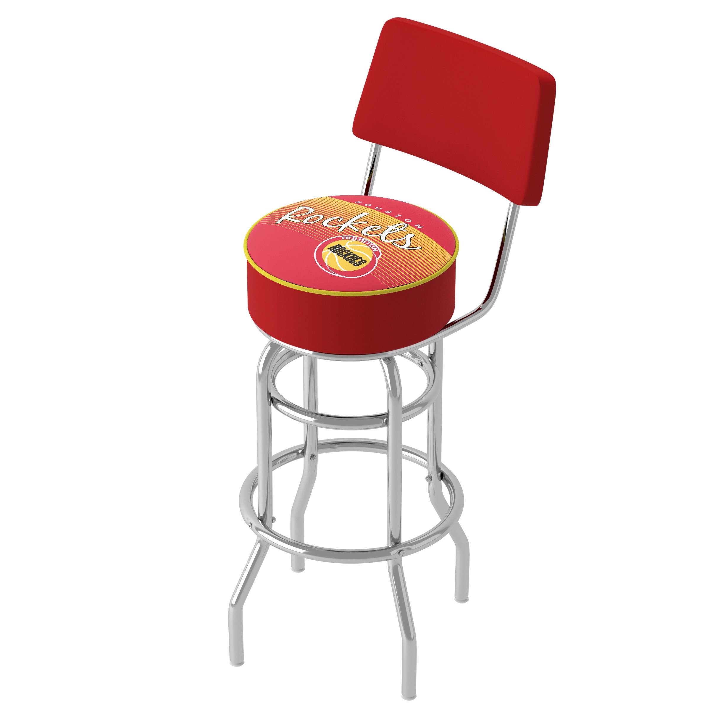 Trademark Gameroom NBA1100HC-HR-TWN Houston Rockets 31-in H Bar height (28-in to 33-in) Round Seat Upholstered Swivel Metal Back Bar Stool Back