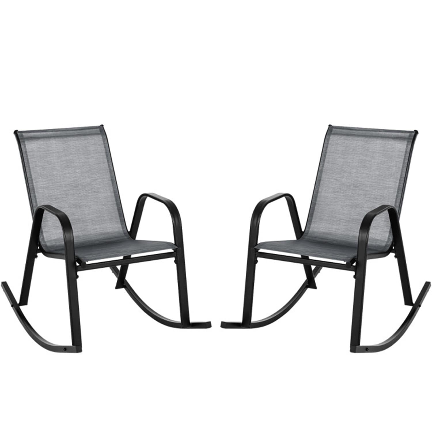 Mondawe MO-NP10848WH Set of 2 Black Metal Frame Recliner Chair with Gray Gray Sling Seat