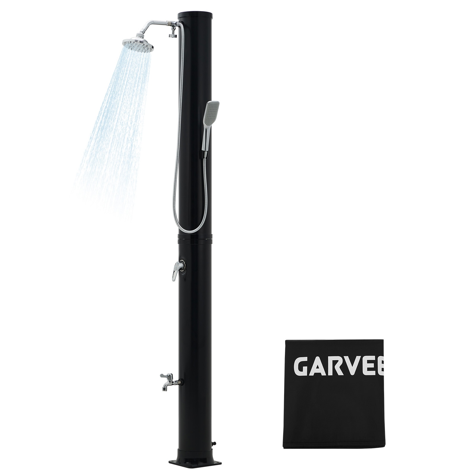 Garvee Solar Heated Outdoor Shower 9 point 3 Gallon 35L Freestanding Octagonal 360 degree Rainfall Head 6FT Handheld Sprayer Foot Faucet Hot and Cold Water Protective Cover For Garden Pool Beach Spa 35L octagonal and handheld sprayer and cover