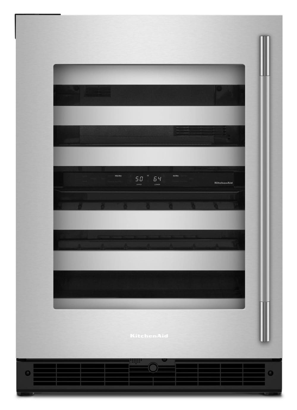 KitchenAid 22.87-in W 46 -Bottles Black Cabinet/Stainless Doors Dual Zone Cooling Undercounter Indoor Wine Cooler