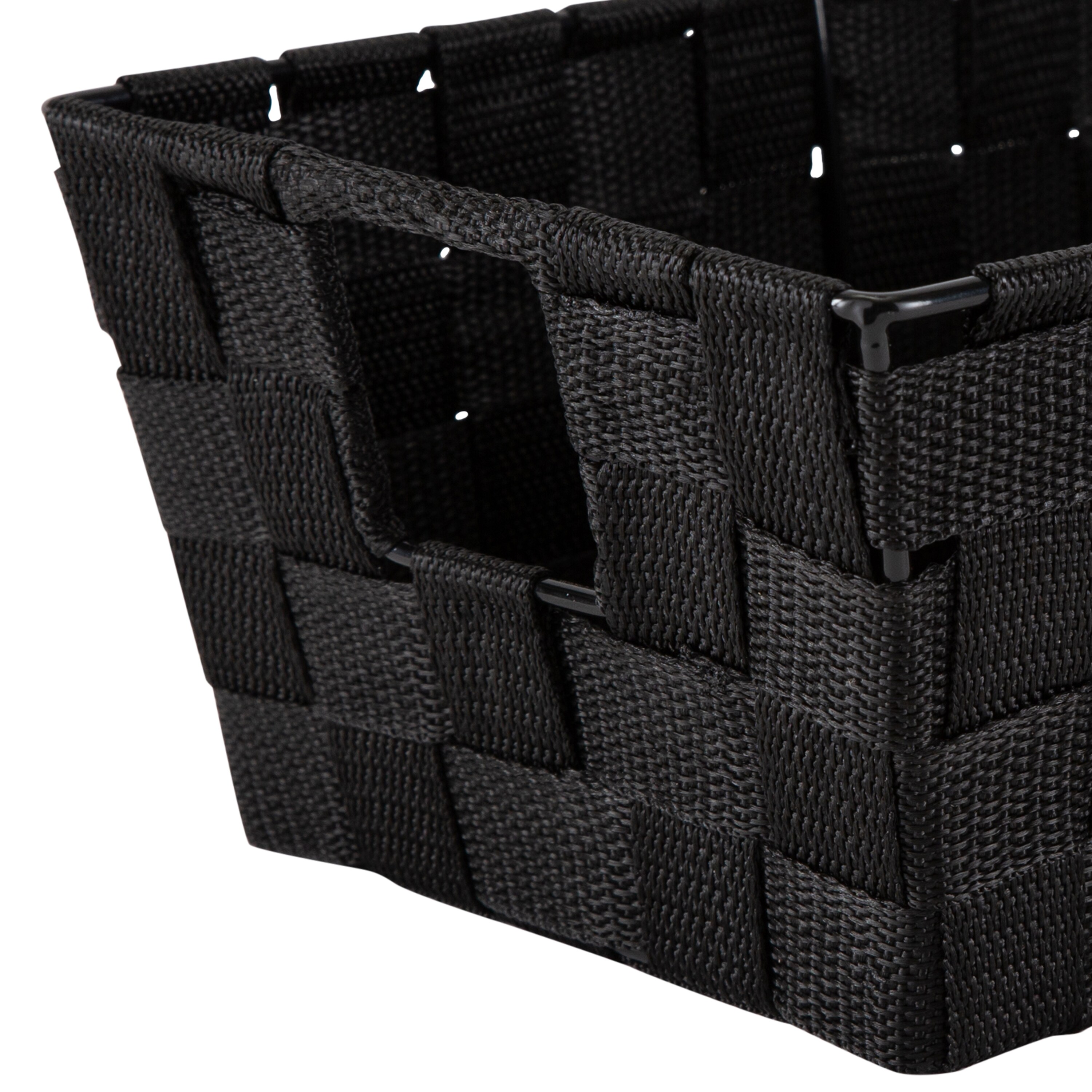 Small Black Woven Polypropylene Storage Baskets with Handles, Set of 2