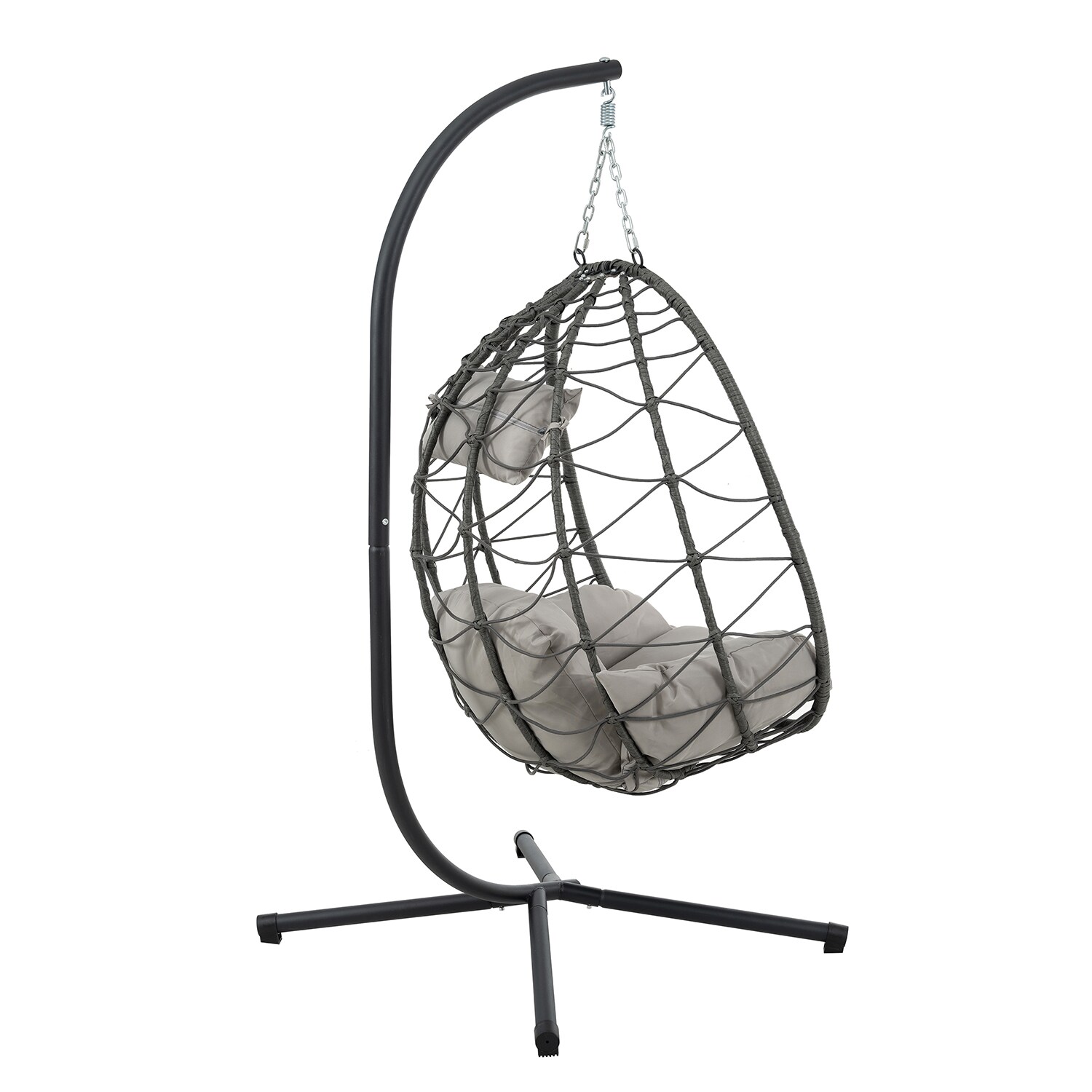 Gray Steel Outdoor Egg Hanging Chair with Cushions