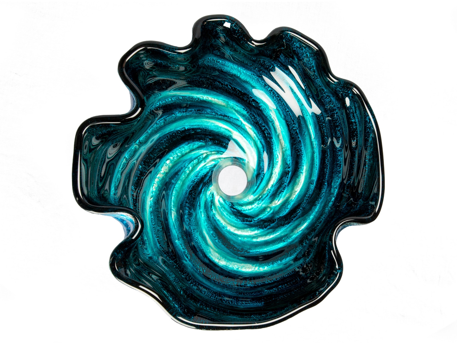 Caribbean Wave Blue Tempered Glass Vessel Sink
