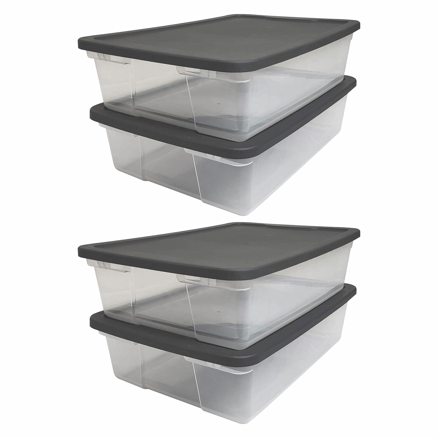 Homz Products 316836 4 -Pack Large 7 -Gallons ( 28 -Quarts ) Gray Stackable Tote with Standard Snap Lid