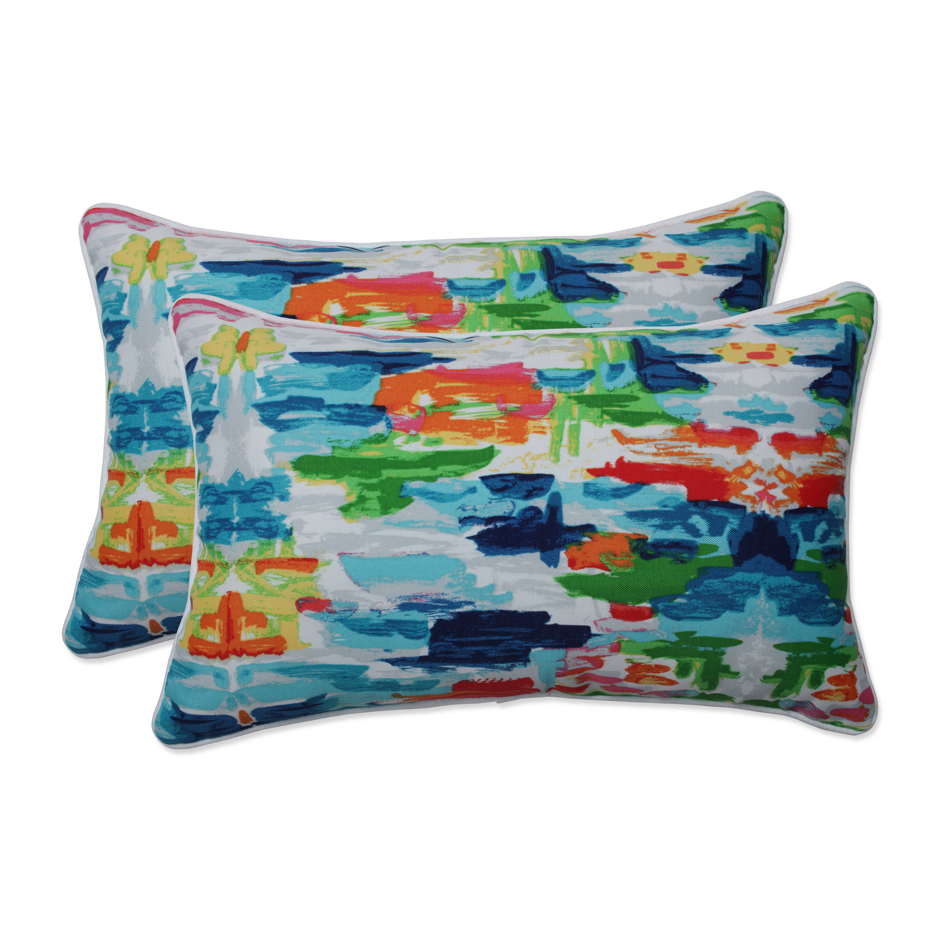 Pillow Perfect 671536 2-Pack Graphic Print Blue Rectangular Throw Pillow
