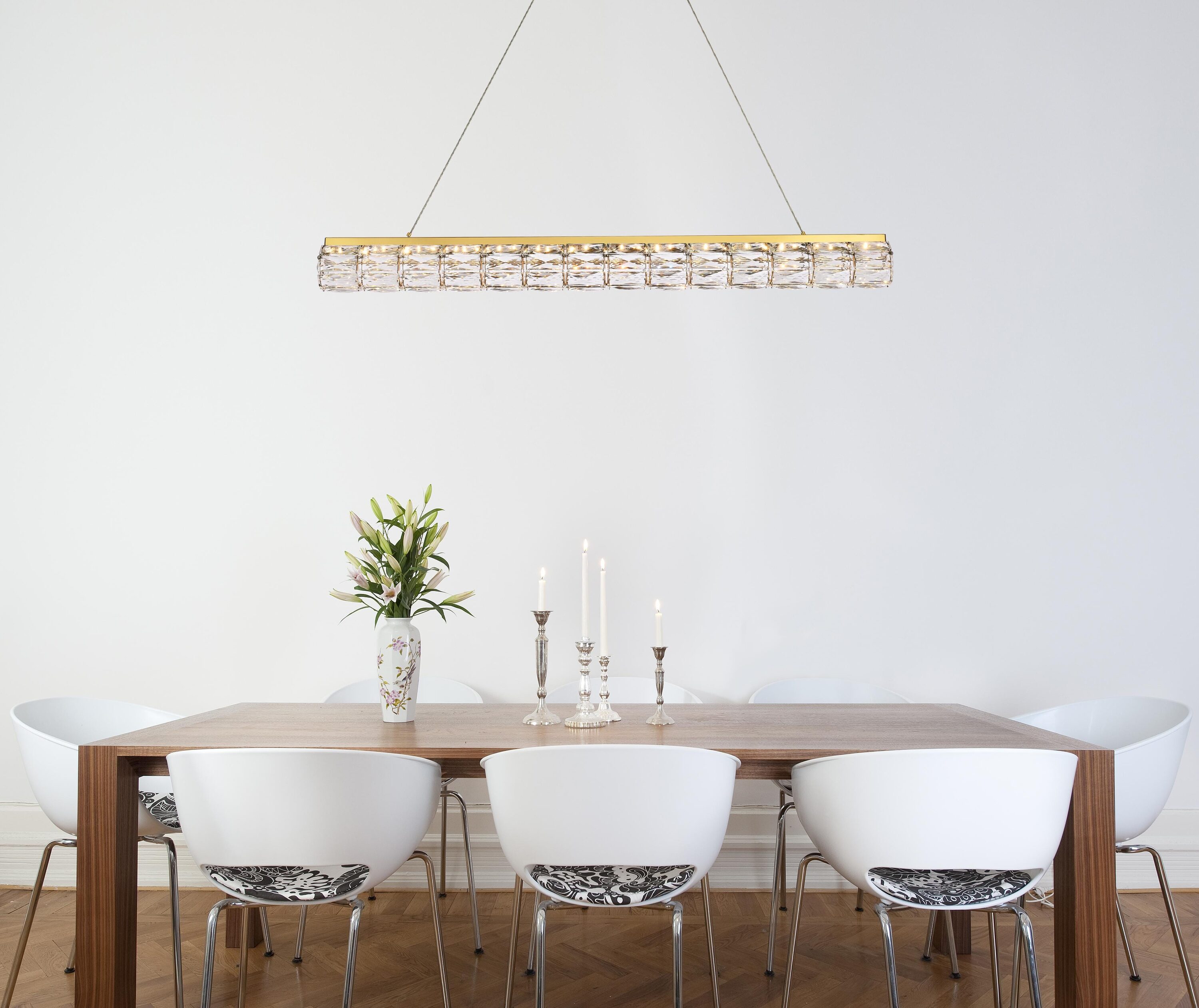 Gold and Clear Crystal LED Linear Pendant Light