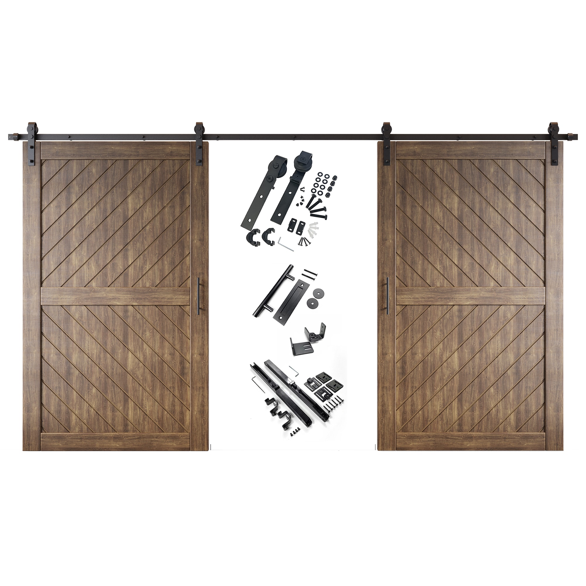 HOMACER YT2H216C-XT3-4880-WA 48-in x 80-in Dark Walnut Prefinished Non-standard Pine Wood Solid core Double Barn Door (Hardware Included)
