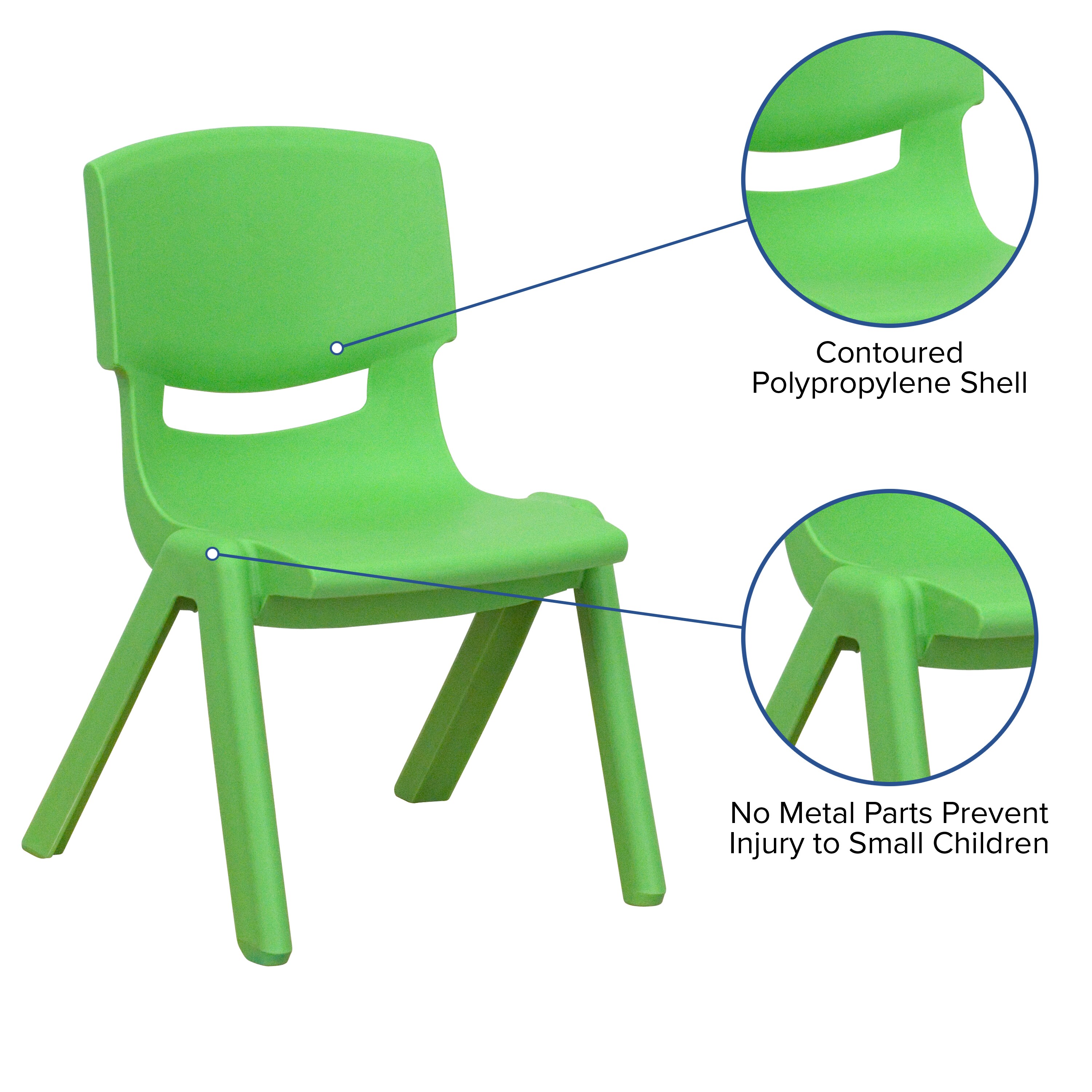 Green Plastic Stackable School Chair with 13.25 Seat Height Flash Furniture 6 Pk 