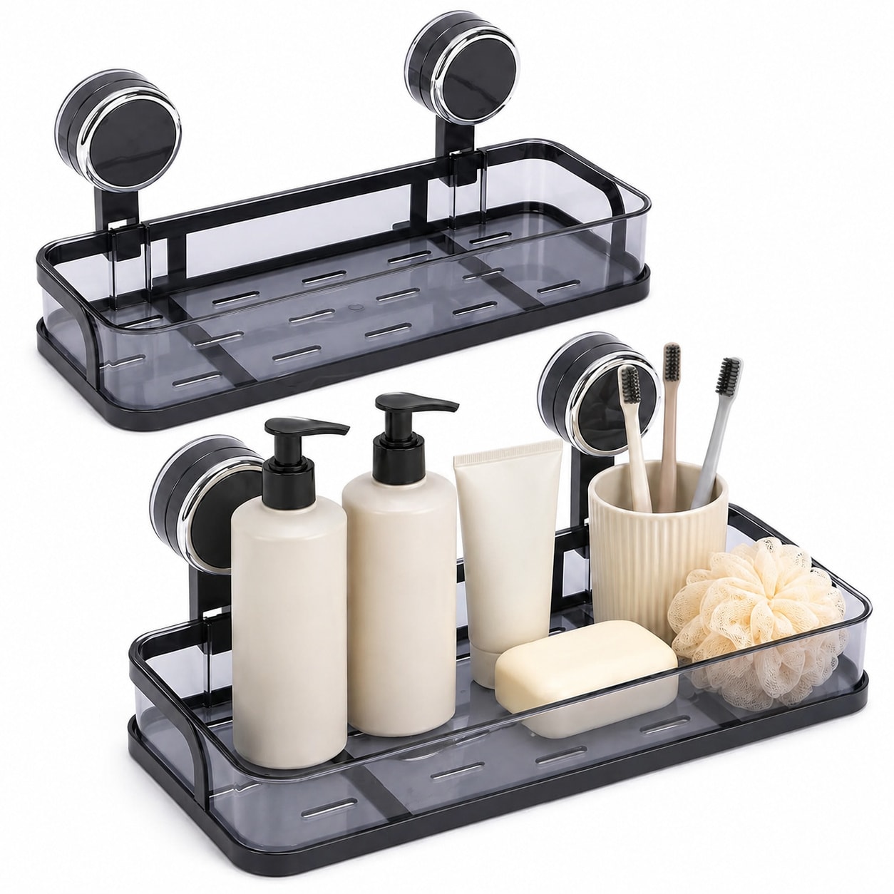 Paradigms Interiors 2 Pack Drill Free Suction Cup Shower Shelf Rust Resistant Wall Mounted Storage Rack With Drainage #514068539346