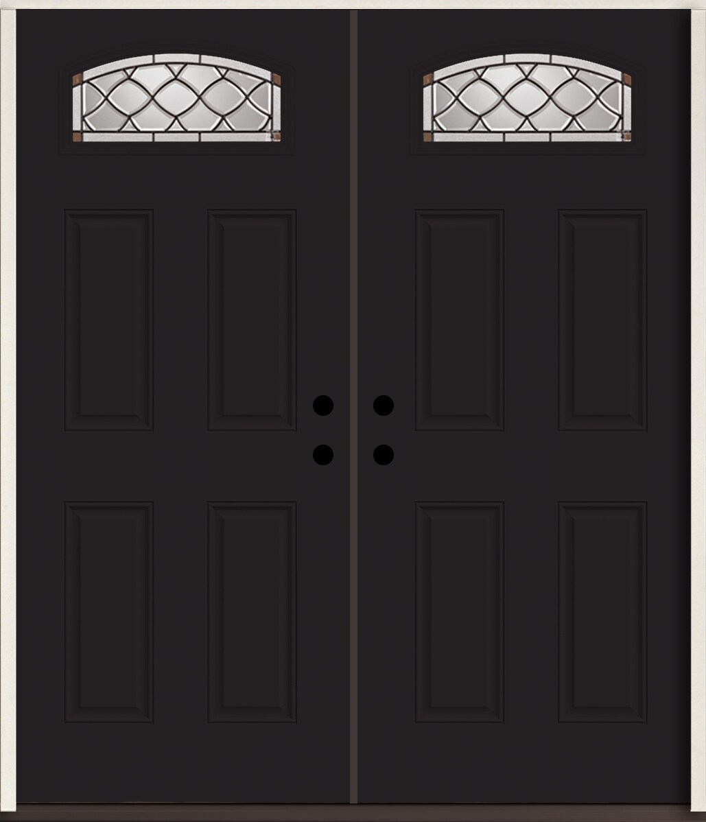 RELIABILT LO964101 Sheldon 72-in x 80-in x Fiberglass 1/4 lite Right-hand inswing Peppercorn Paint Painted Prehung Double Front Door Insulating core