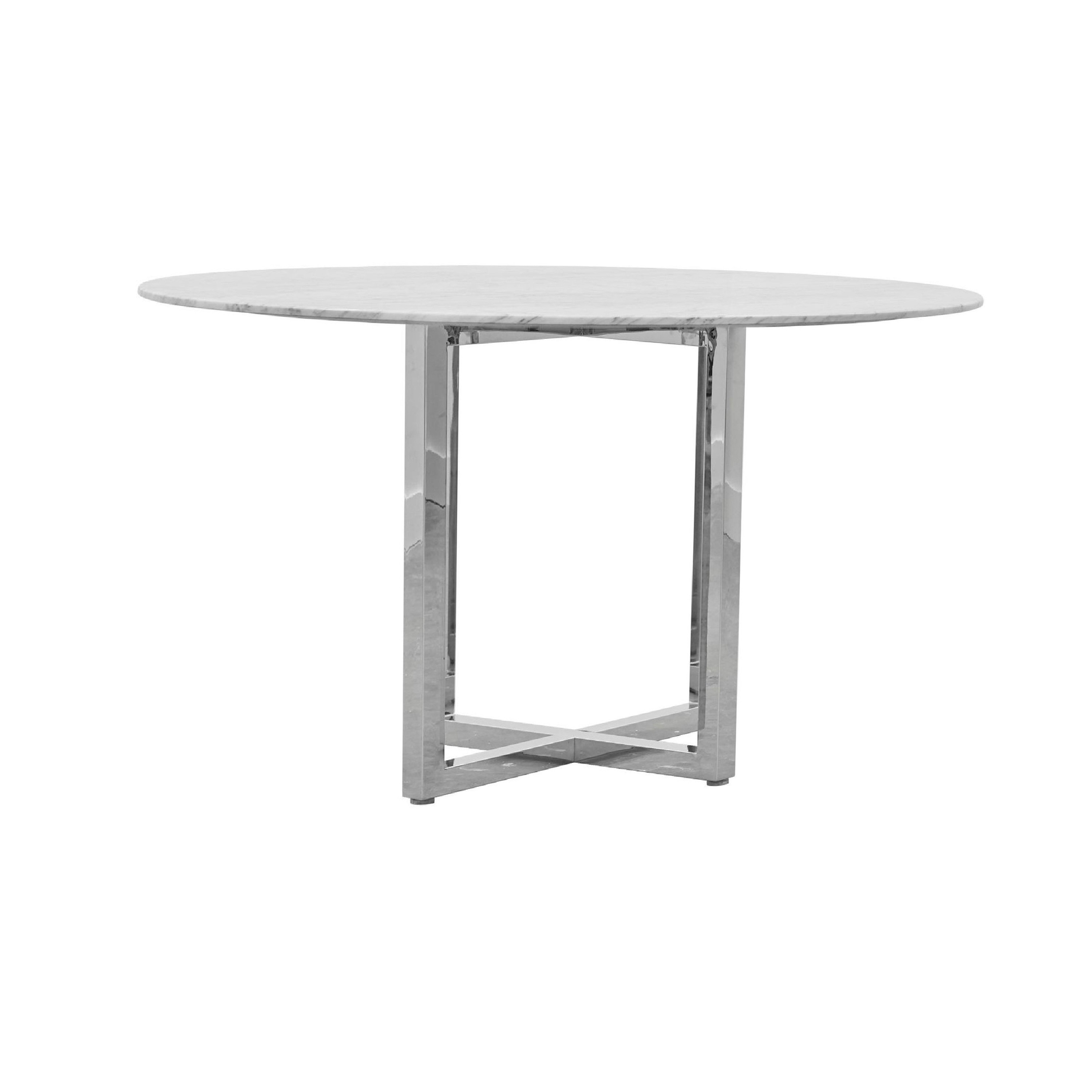 Benzara BM273603 Chrome Round Contemporary/Modern Counter Table, Marble with Metal Pedestal Base 54-in L x 36-in H