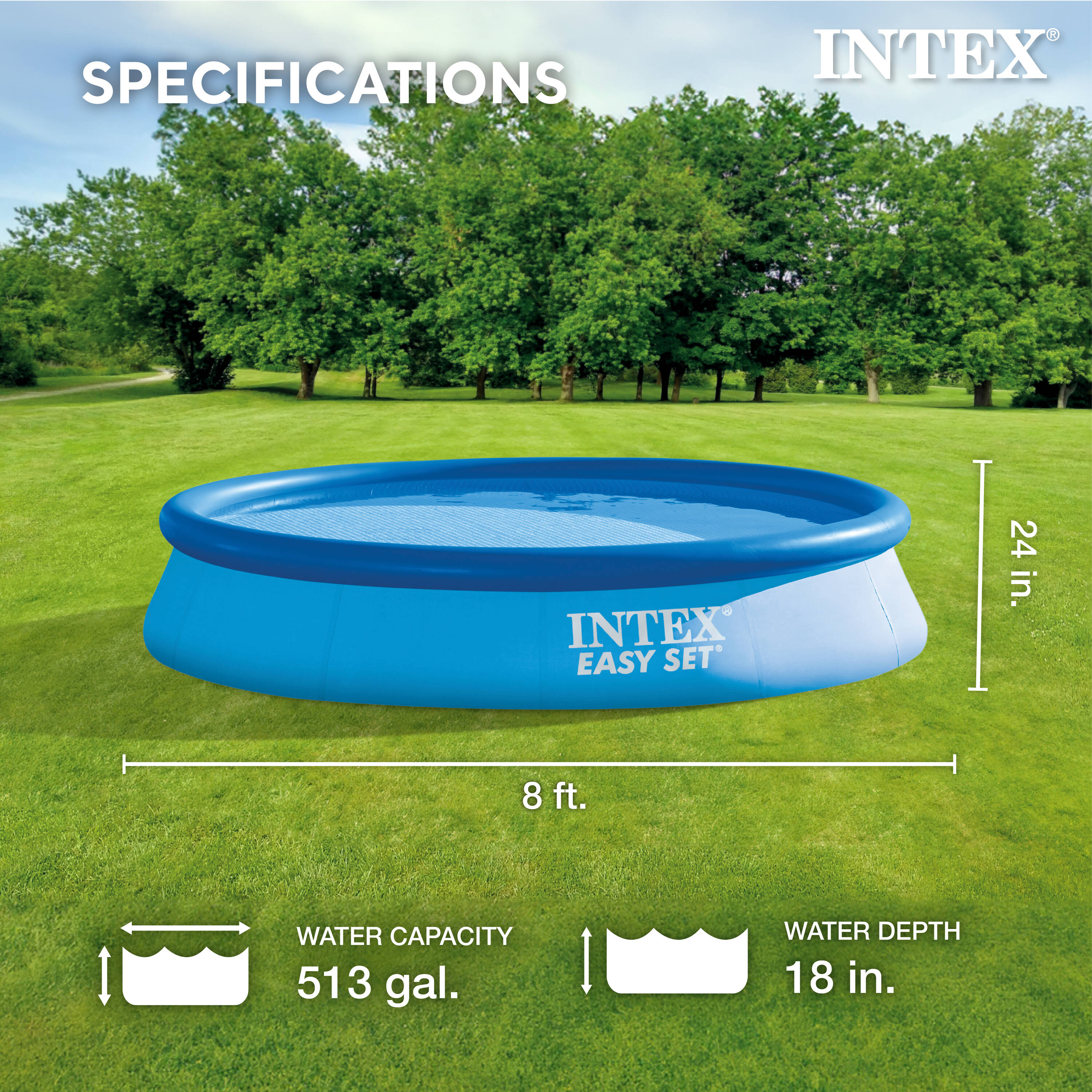 Intex 8-ft x 8-ft x 24-in Inflatable Top Ring Round Above-Ground Pool ...