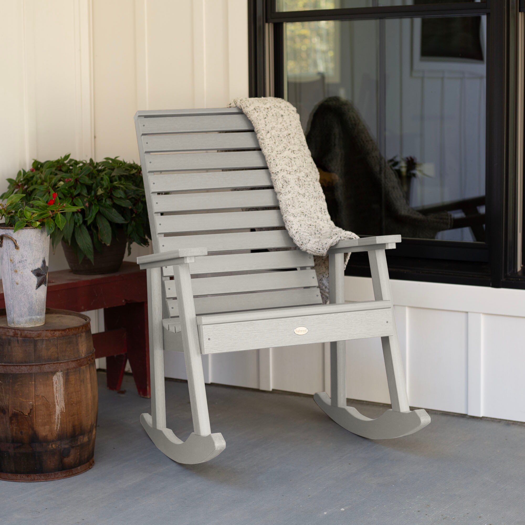 highwood AD-RKCH2-HGR The Weatherly Harbor Gray Poly-lumber Frame Rocking Chair with Slat Seat
