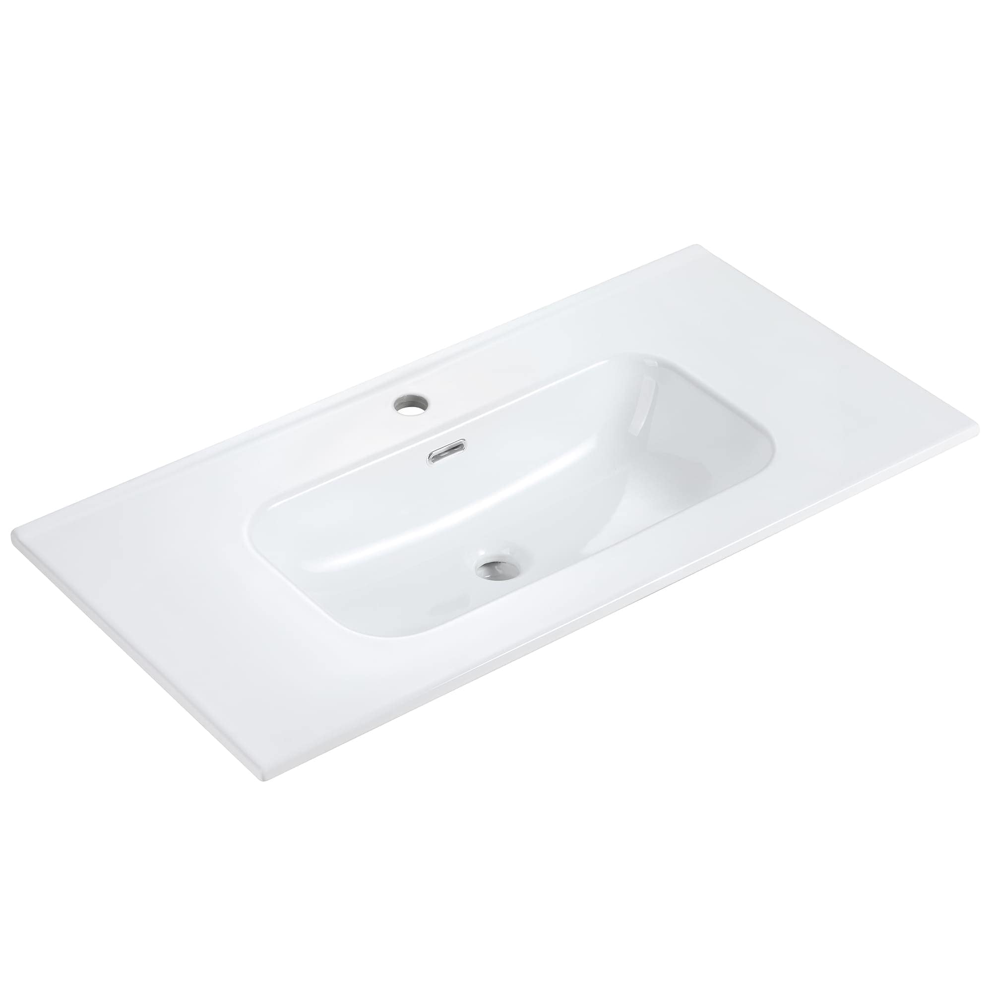 Roomfitters  36-Inch Glossy White Integrated Ceramic Bathroom Basin Top with Center Faucet Hole