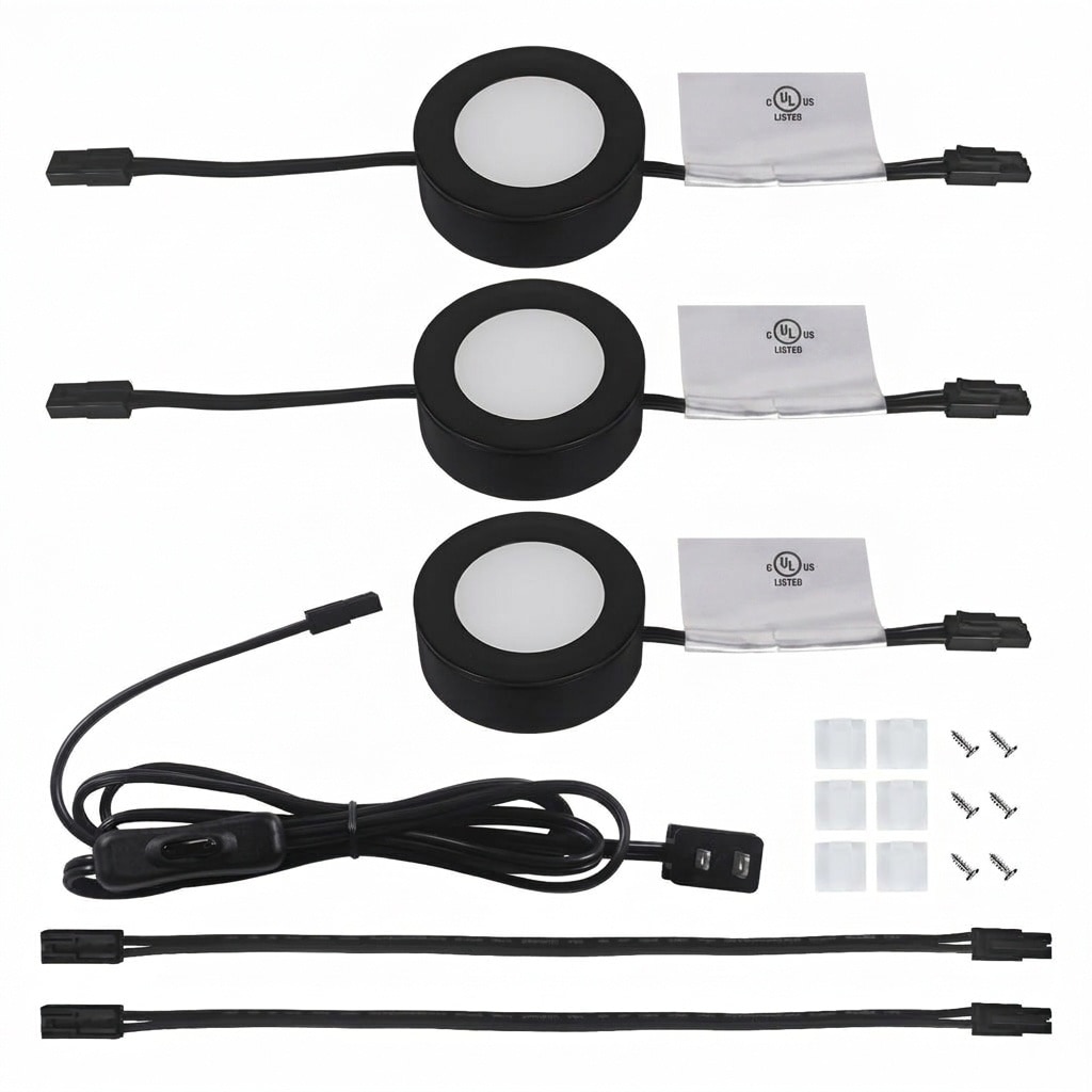 Etokfoks - Wired 3 Light 3000K LED Under Cabinet Puck Light Kit Plug in or Hardwired Recessed Su...