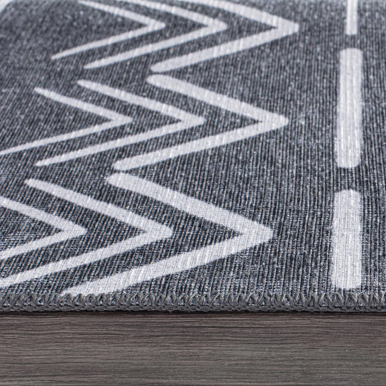 Dark Gray Geometric Flat Woven Machine Washable Area Rug