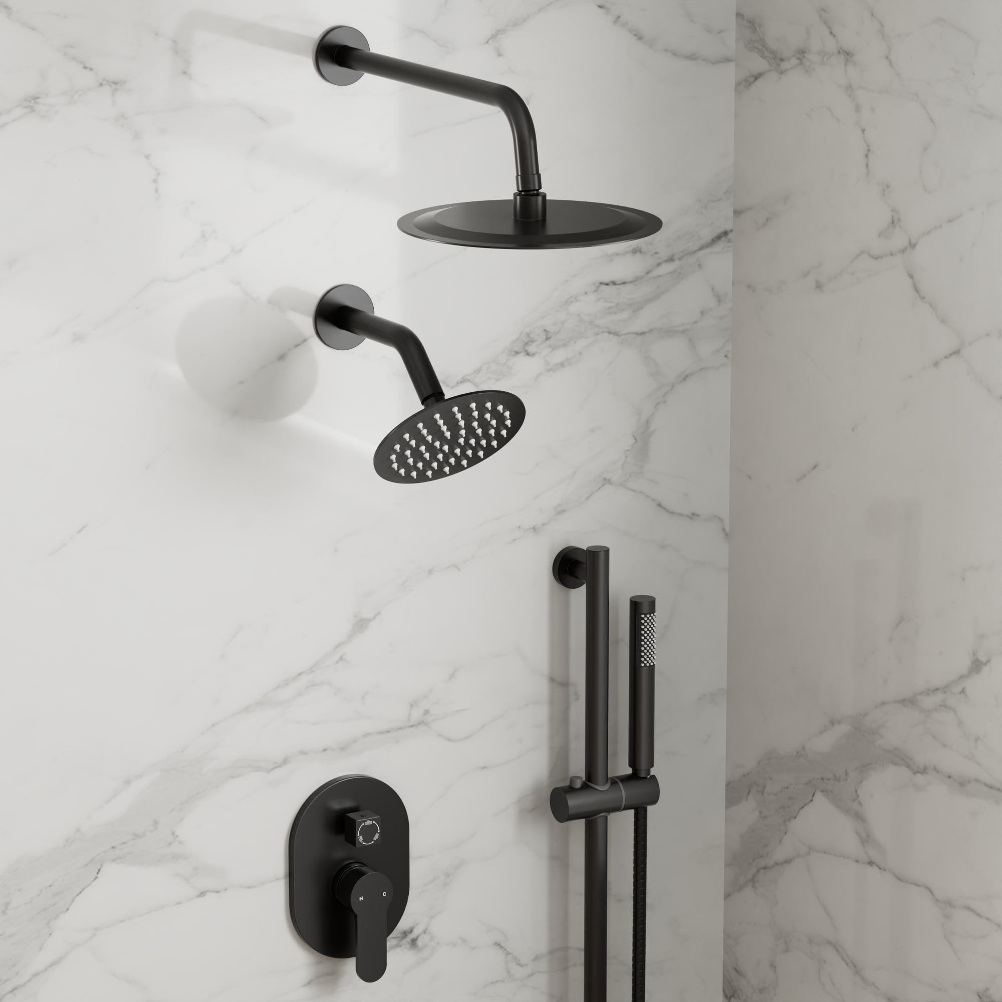 GRANDJOY SFS-1058-BK10 ClassicRain Matte Black 10-in Dual Head Built-In Shower Faucet System with 3-way Diverter ( Pressure-balanced Valve Included )
