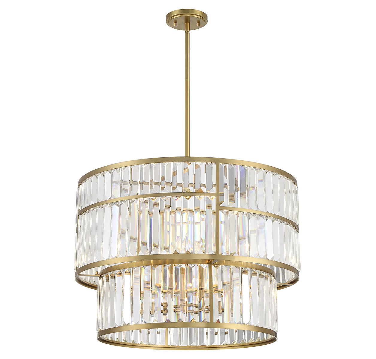Warm Brass 5-Light Drum Pendant with Crystal Shades
