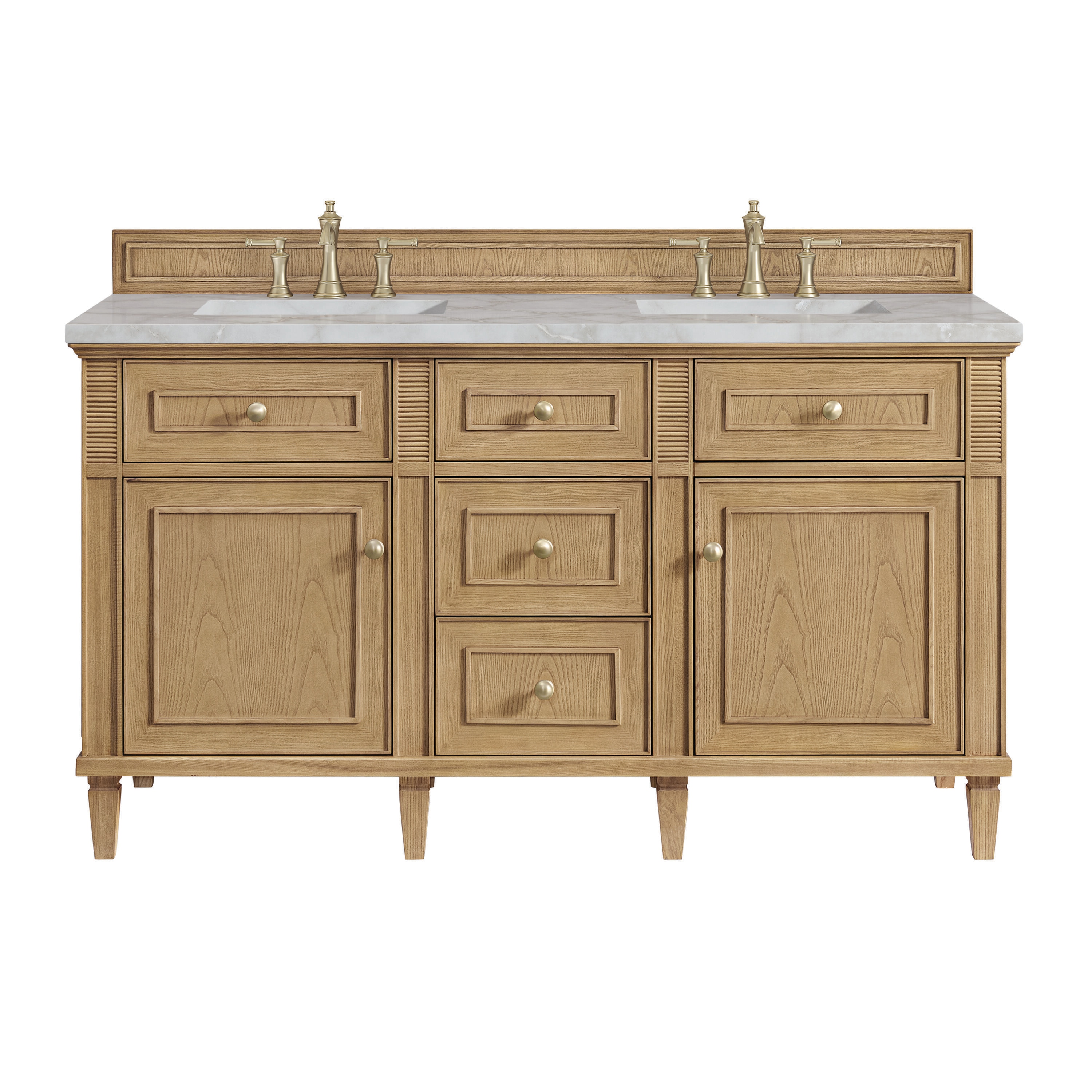 James Martin Vanities 424-V60D-LNO-3VSL Lorelai 60-in Light Natural Oak Undermount Double Sink Bathroom Vanity with Victorian Silver Quartz Top
