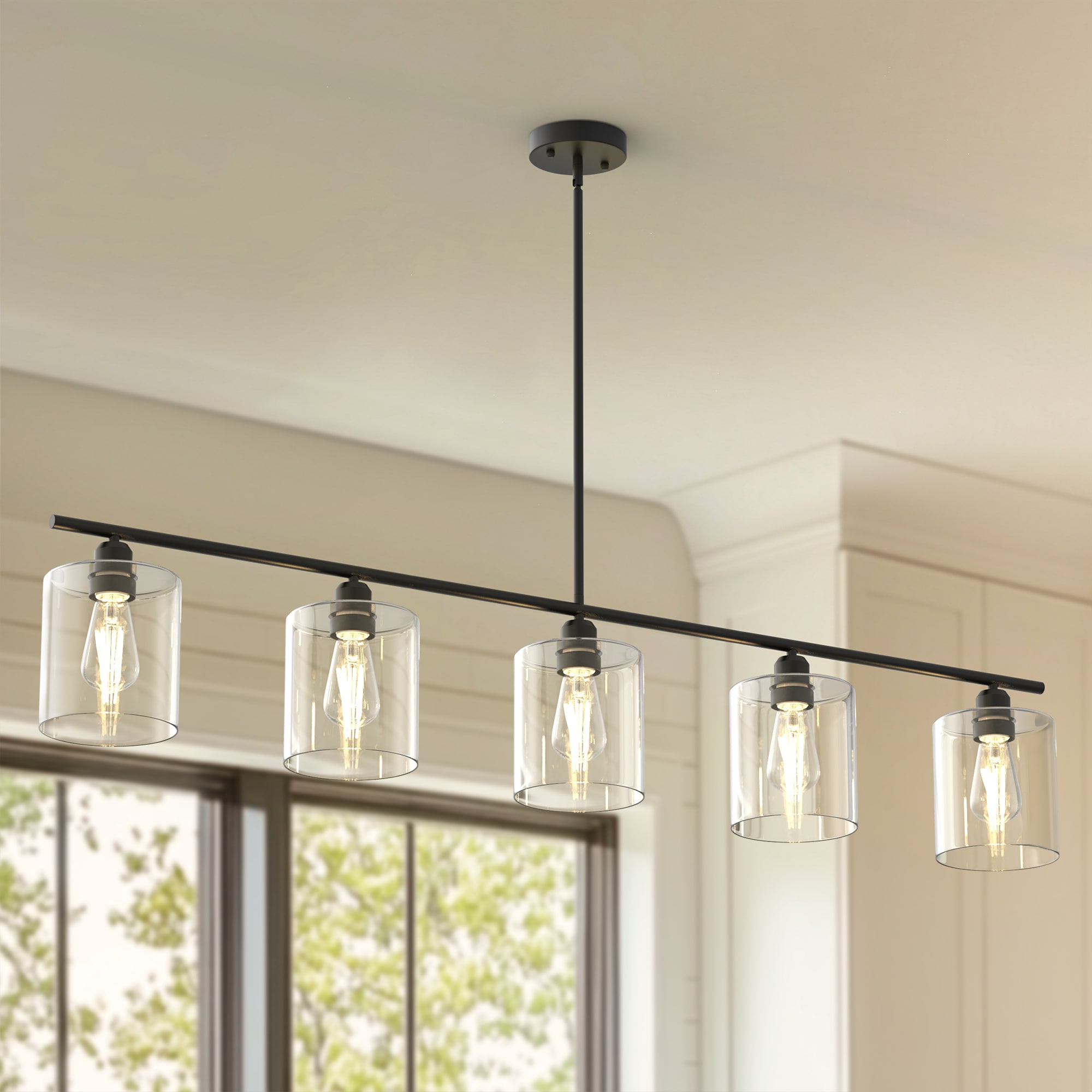 YANSUN L-DZ019 5 -Light Black Modern/contemporary Clear glass Dome Large Hanging Pendant light