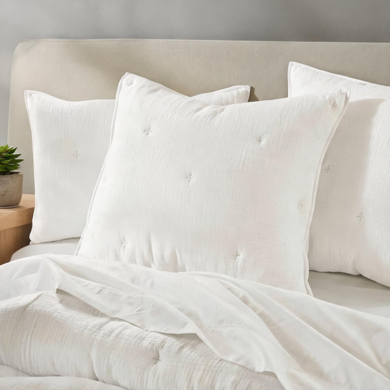 Naturefalls Clean White Sheets and Pillowcases with Quilted Face and White Cotton 26 in 26 x 26 Inches