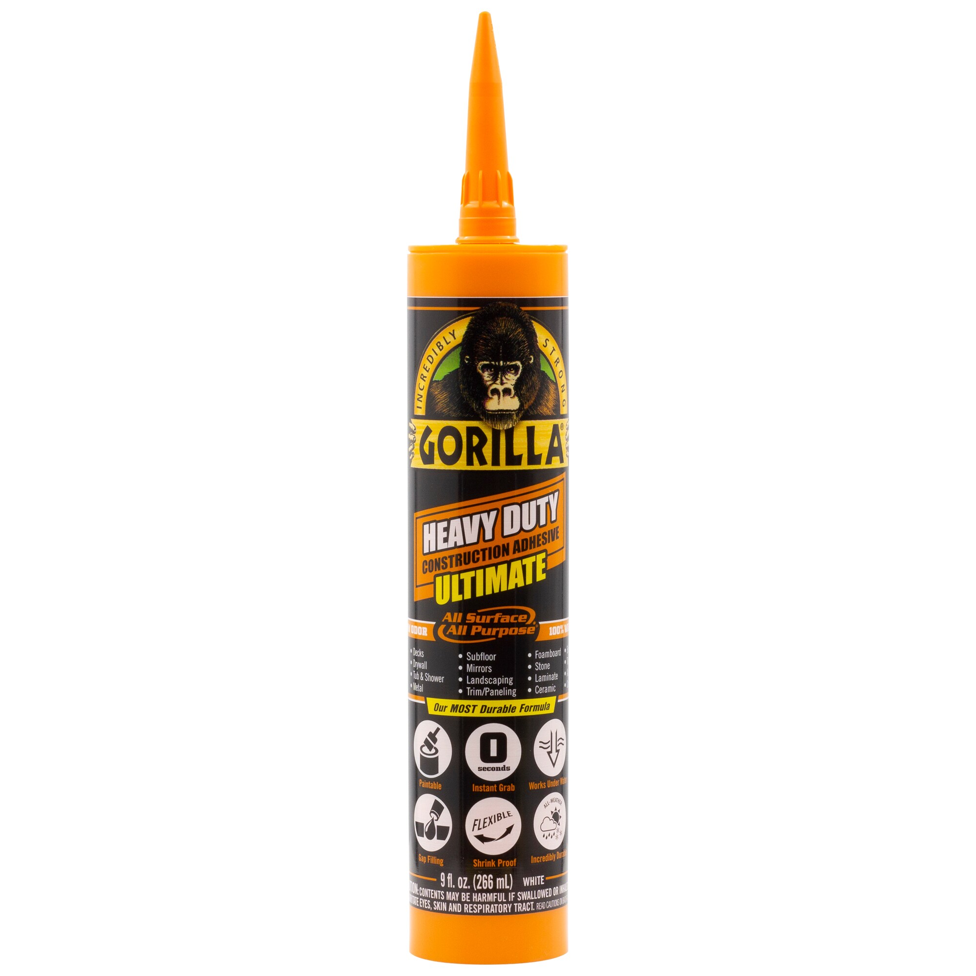 Gorilla Glue Ultimate Heavy Duty Construction Adhesive 8008002, 9 oz  Cartridge, White