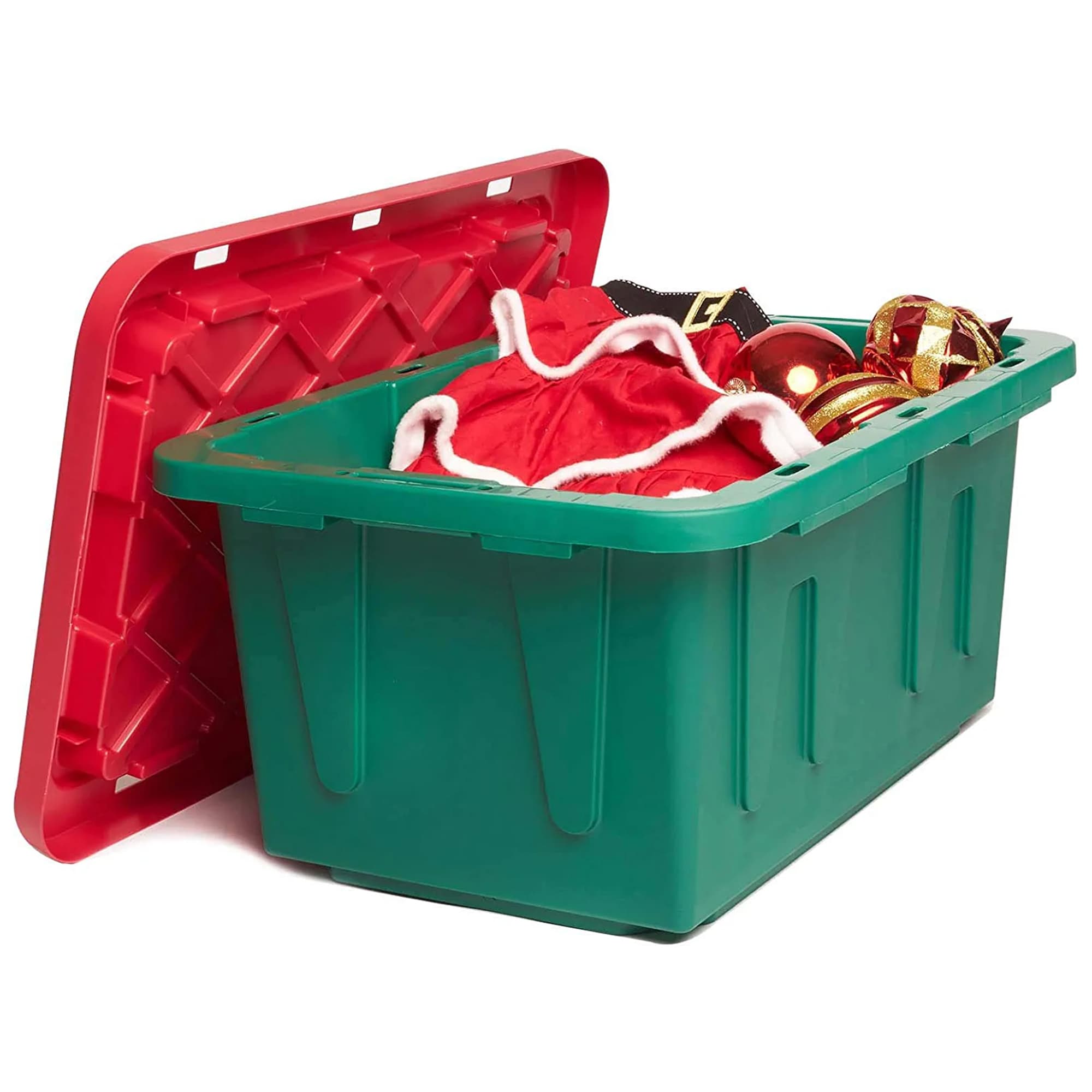 Homz Products 4-Pack Large 15-Gallons (60-Quart) Green Base, Red Lid Heavy  Duty Holiday Tote with Latching Lid in the Plastic Storage Containers  department at
