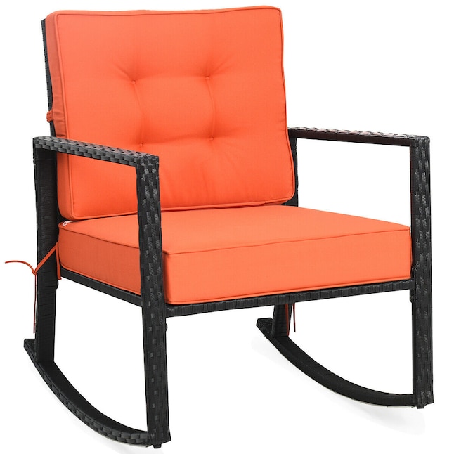 Casainc Patio Chairs Rattan Orange, Wicker Rattan Rocking Chair Outdoor