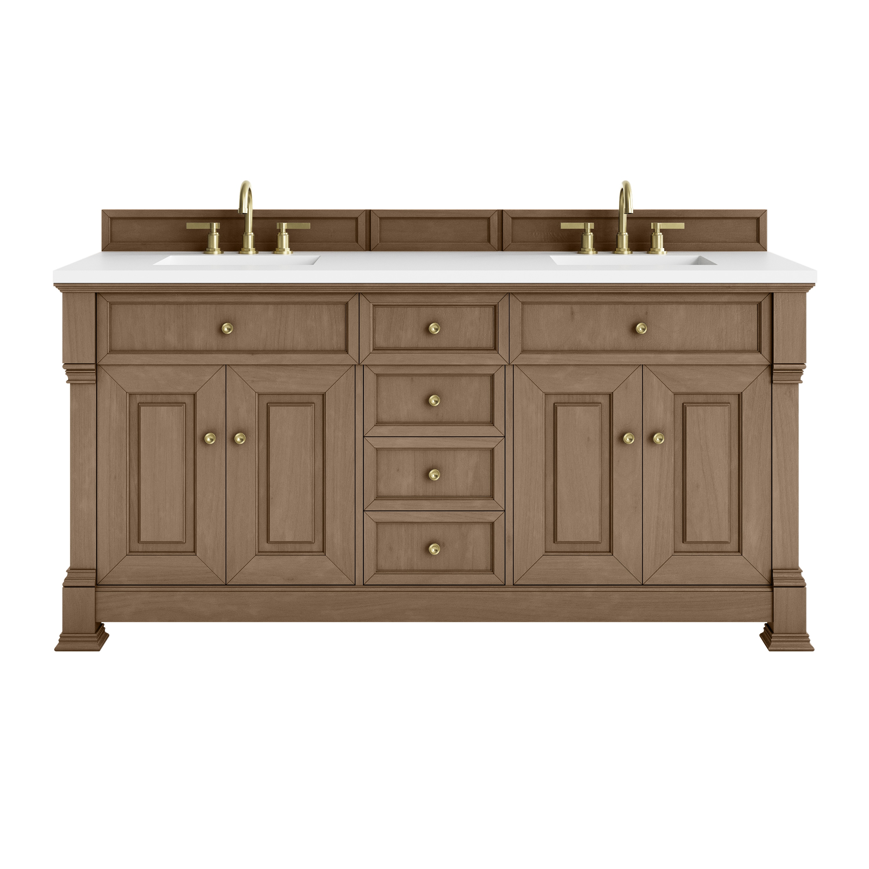 James Martin Vanities 547-V72-PCN-3WZ Brookfield 72-in Pecan Undermount Double Sink Bathroom Vanity with White Zeus Quartz Top