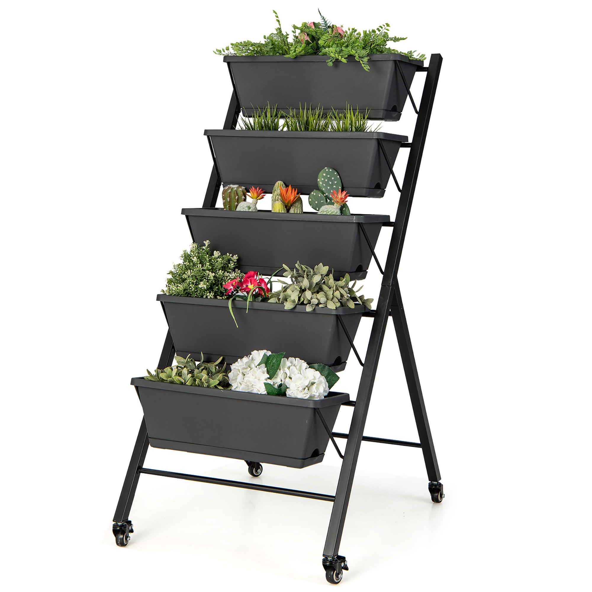 Costway LWS00591 27-in W x 22.5-in L x 46-in H Black Plastic Raised Planter Box